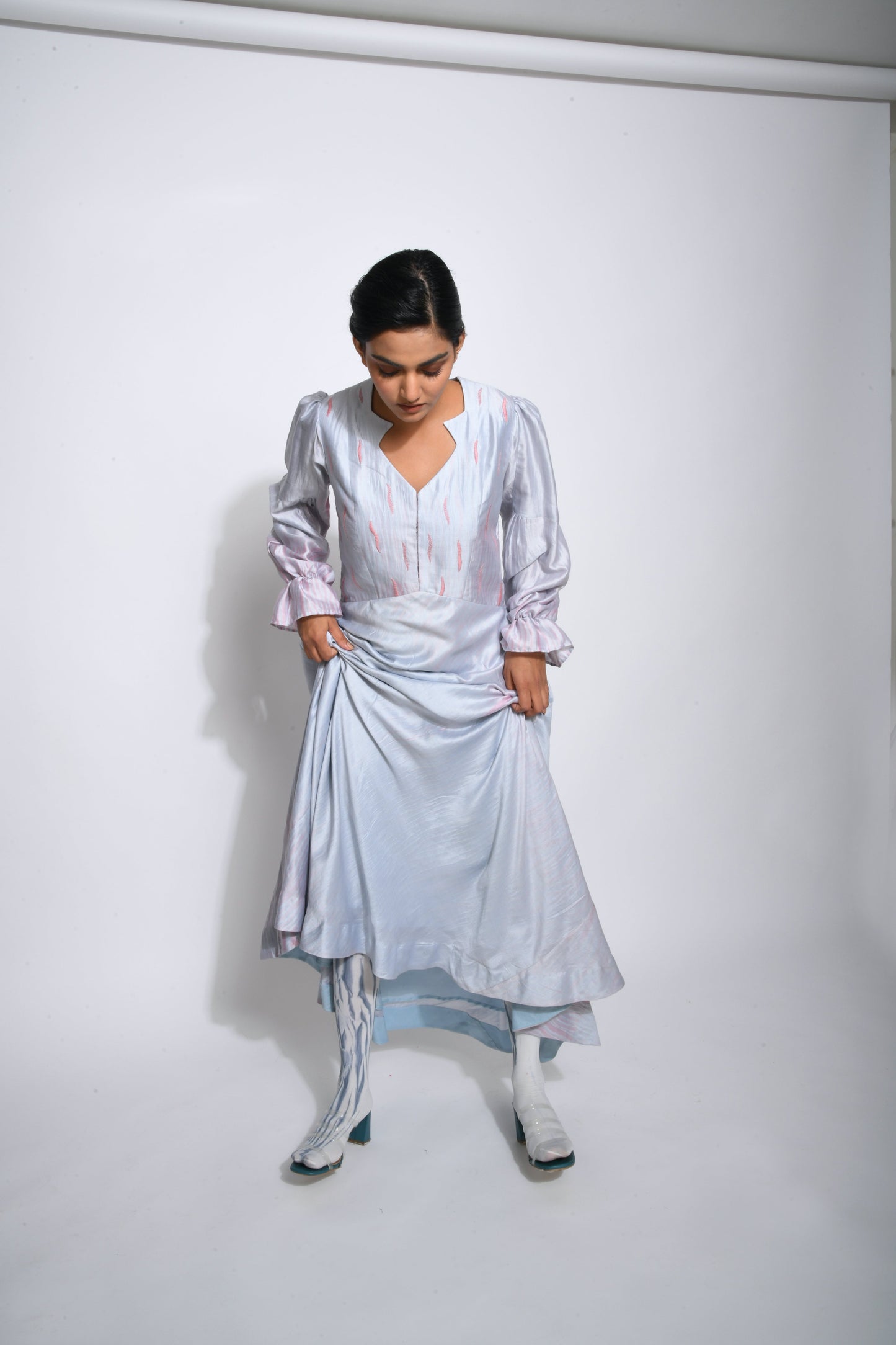 Blue Embroidered Silk Maxi Dress at Kamakhyaa by The Loom Art. This item is Between the Lines, Blue, July Sale, July Sale 2023, Maxi Dresses, Natural, Party Wear, Regular Fit, Silk Handwoven, Solids, Womenswear