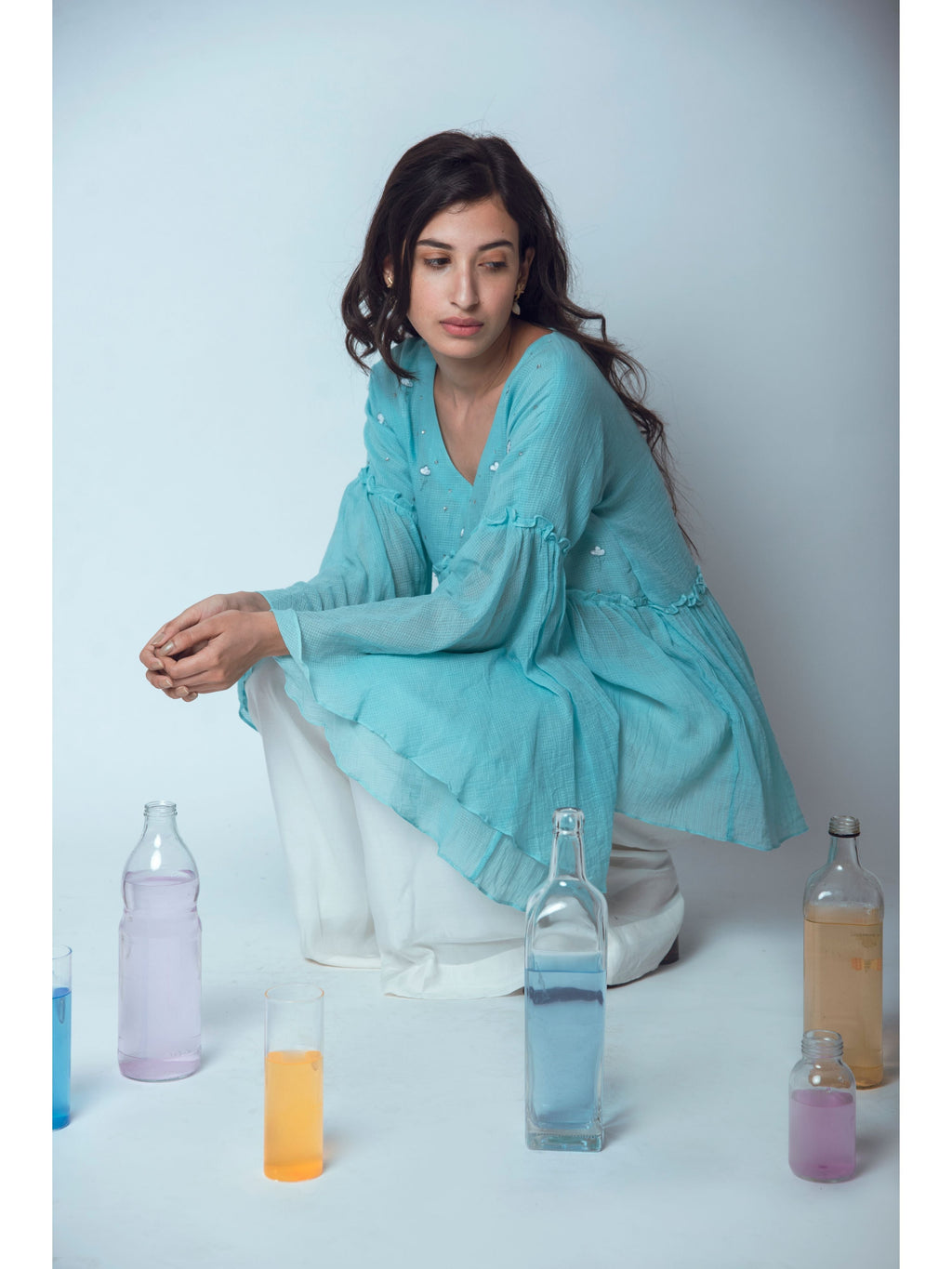 Blue Embroidered Tunic Top at Kamakhyaa by The Loom Art. This item is Blouses, Blue, Euphoria, July Sale, July Sale 2023, kota Slub, Natural, Party Wear, Regular Fit, Tops, Womenswear