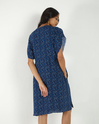 Blue Floral Midi Dress at Kamakhyaa by Reistor. This item is Bemberg, Best Selling, Blue, Casual Wear, FB ADS JUNE, Mini Dresses, Natural, Prints, Regular Fit, Womenswear
