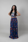 Blue Floral Sequins And Prints Crepe Lehenga at Kamakhyaa by Ewoke. This item is Bemberg crepe, Blue, Embroidered, Ewoke, Festive Wear, Lehenga Sets, Natural, Relaxed Fit, Womenswear