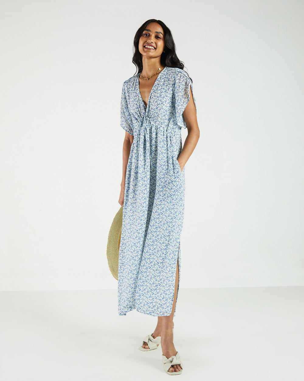 Blue Flowy Dress at Kamakhyaa by Reistor. This item is Bemberg, Best Selling, Blue, Casual Wear, Midi Dresses, Natural, Prints, Regular Fit, Womenswear