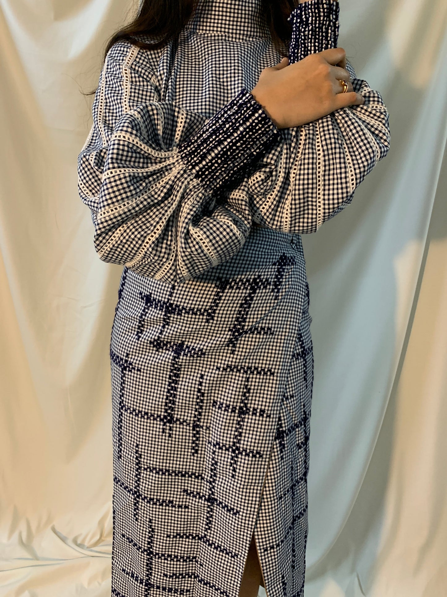 Blue Full Sleeve Check Cord Set at Kamakhyaa by Chambray & Co.. This item is Best Selling, Blue, Casual Wear, Checks, Co-ord Sets, Cotton, Natural, Regular Fit, Skirt Sets, Tencel, Vacation Co-ords, White, Womenswear