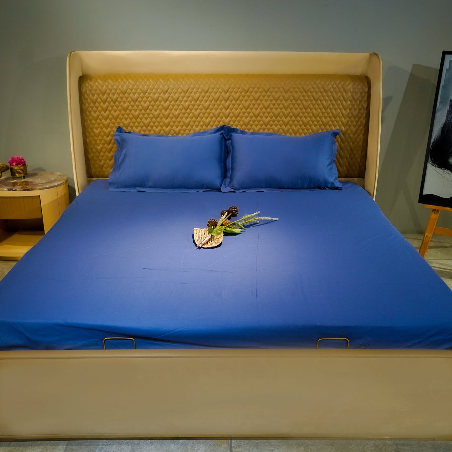 Blue Horizon Bedsheet with 2 Pillow Covers at Kamakhyaa by Aetherea. This item is 100% Cotton, 300 TC, 400 TC, 500 TC, Bedsheets, Home, King, Plain, Plain Bedsheets, Queen, Royal Blue, Solid
