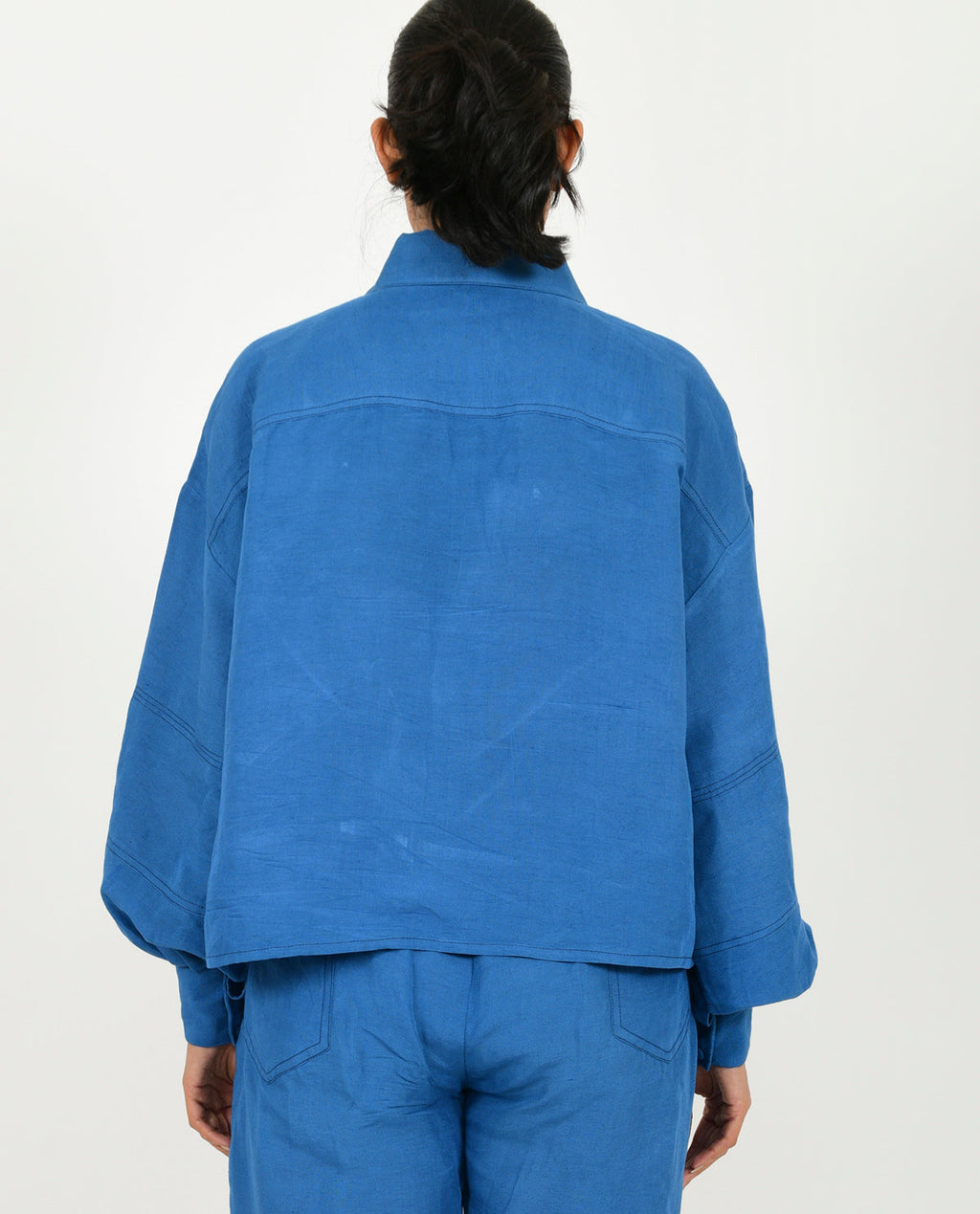 Blue Linen Bell Shirt at Kamakhyaa by Rias Jaipur. This item is Blue, Casual Wear, Linen Blend, Natural, Relaxed Fit, Shirts, Solids, Womenswear, Yaadein