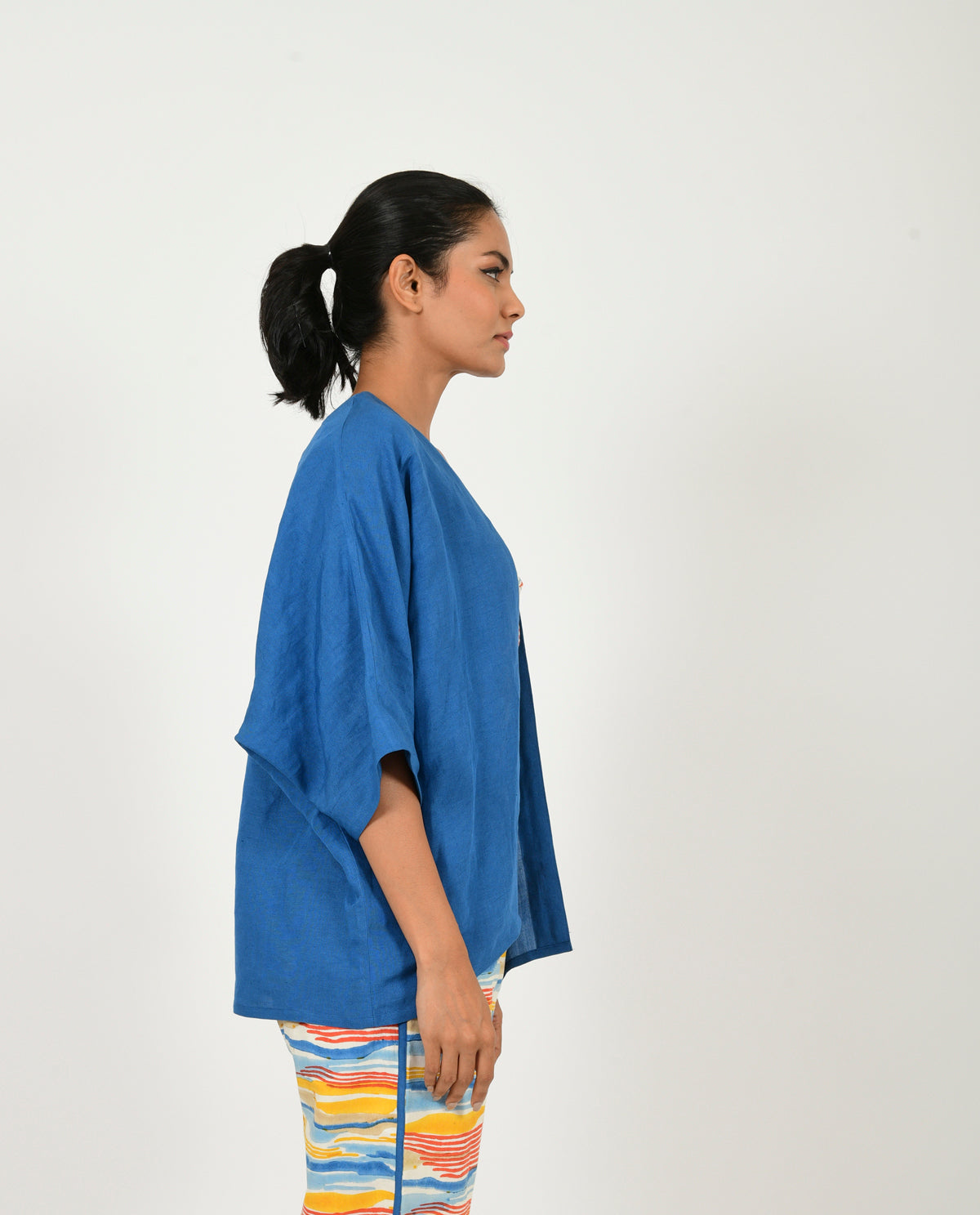 Blue Linen Overlay at Kamakhyaa by Rias Jaipur. This item is Blue, Casual Wear, Linen Blend, Natural, Relaxed Fit, Shrugs, Solids, Womenswear, Yaadein