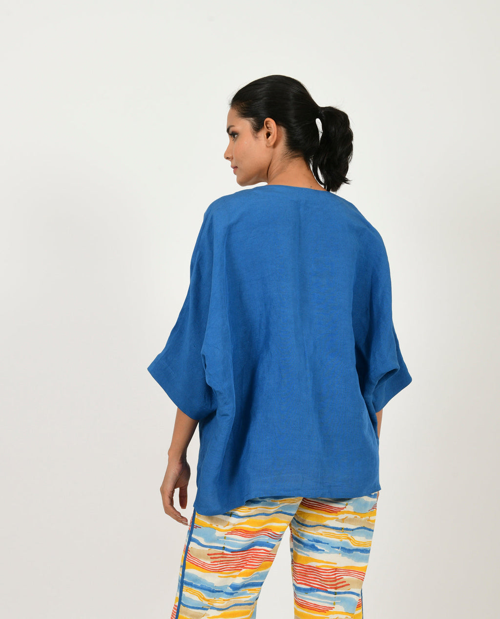 Blue Linen Overlay at Kamakhyaa by Rias Jaipur. This item is Blue, Casual Wear, Linen Blend, Natural, Relaxed Fit, Shrugs, Solids, Womenswear, Yaadein