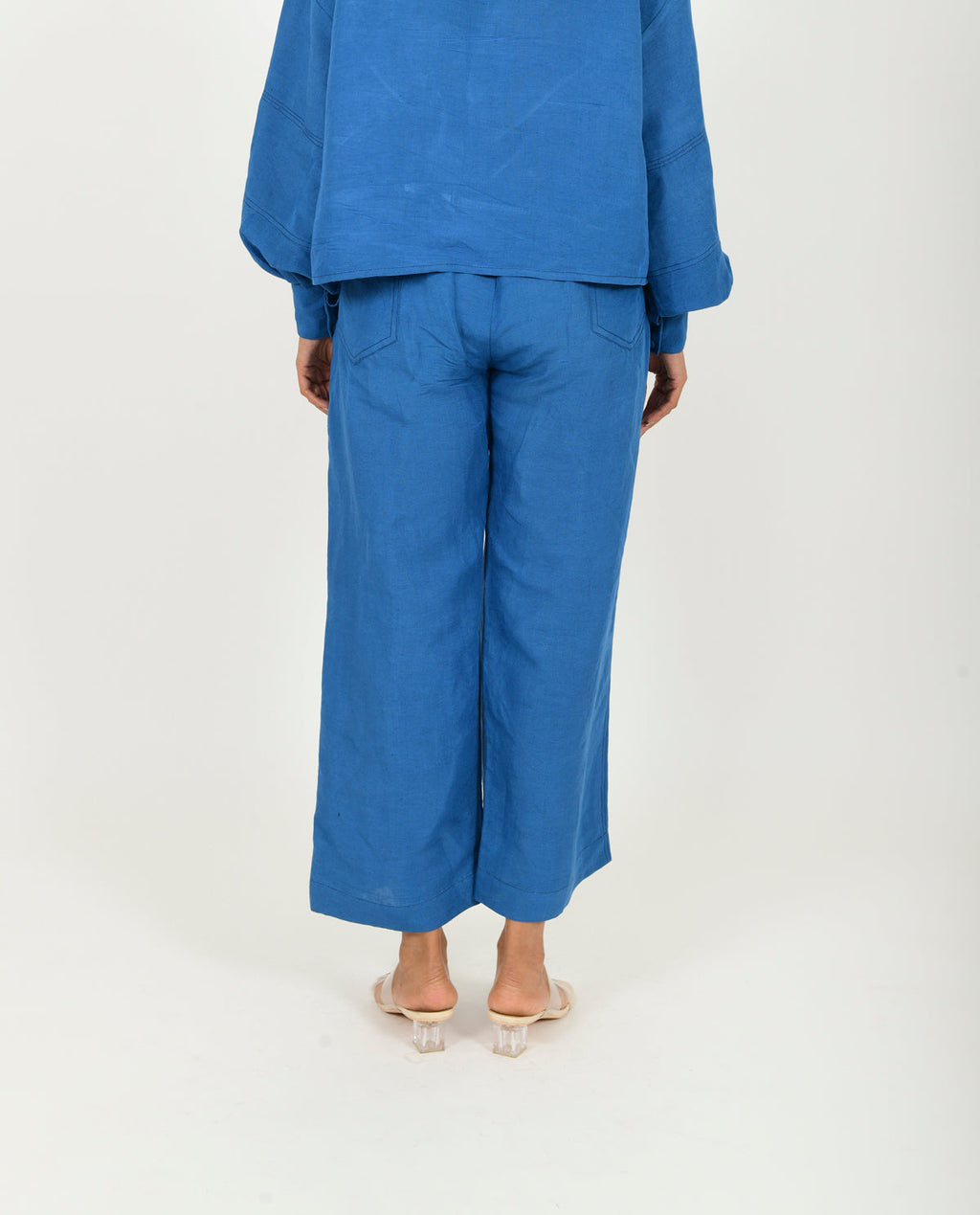 Blue Linen Pants at Kamakhyaa by Rias Jaipur. This item is Blue, Casual Wear, Linen Blend, Natural, Pants, Relaxed Fit, Solids, Womenswear, Yaadein
