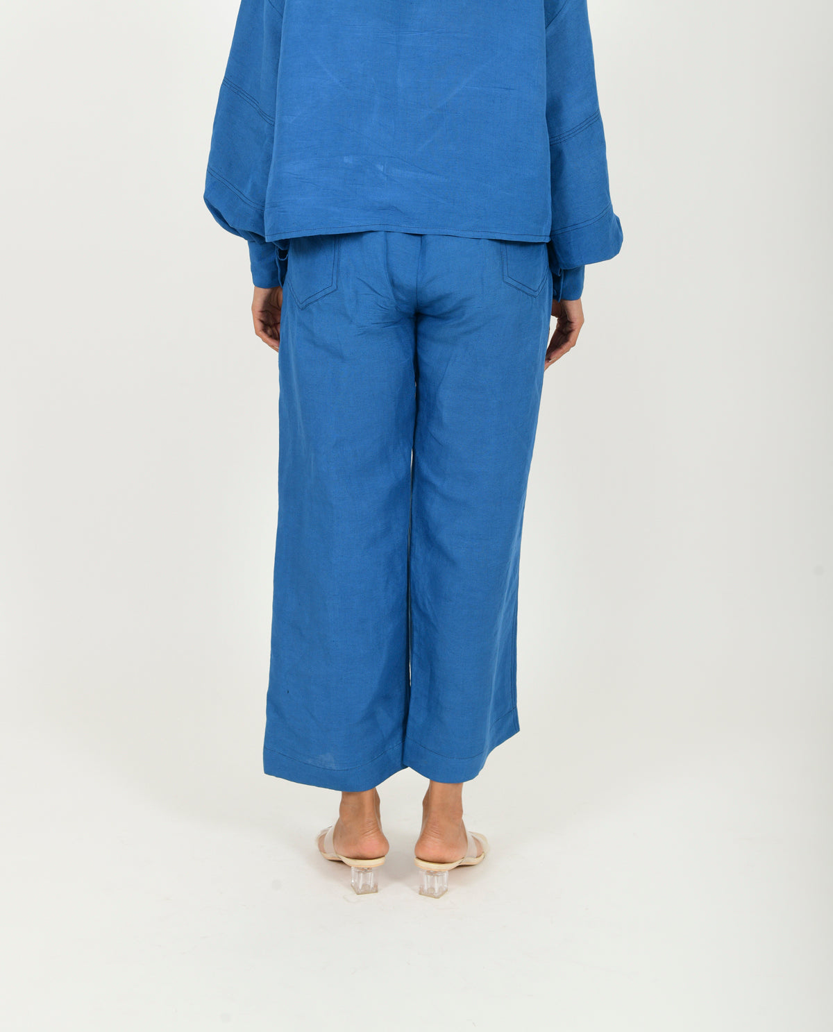 Blue Linen Pants at Kamakhyaa by Rias Jaipur. This item is Blue, Casual Wear, Linen Blend, Natural, Pants, Relaxed Fit, Solids, Womenswear, Yaadein