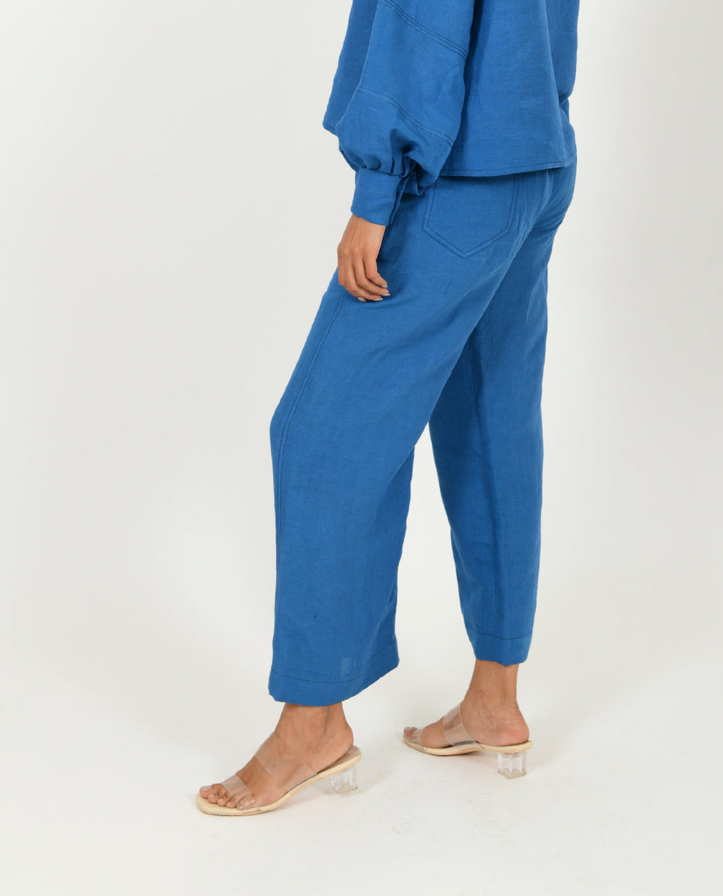 Blue Linen Pants at Kamakhyaa by Rias Jaipur. This item is Blue, Casual Wear, Linen Blend, Natural, Pants, Relaxed Fit, Solids, Womenswear, Yaadein