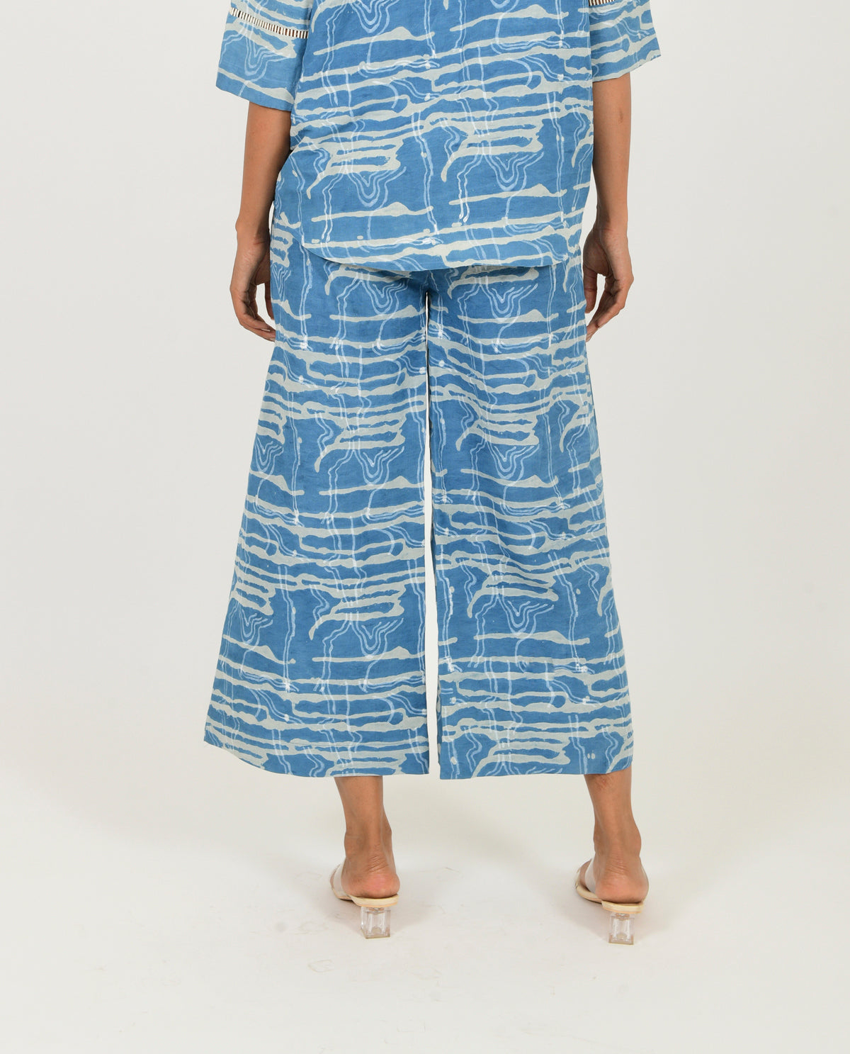 Blue Linen Pants at Kamakhyaa by Rias Jaipur. This item is Blue, Casual Wear, Linen Blend, Natural, Pants, Prints, Relaxed Fit, Scribble Prints, Womenswear, Yaadein