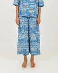 Blue Linen Pants at Kamakhyaa by Rias Jaipur. This item is Blue, Casual Wear, Linen Blend, Natural, Pants, Prints, Relaxed Fit, Scribble Prints, Womenswear, Yaadein
