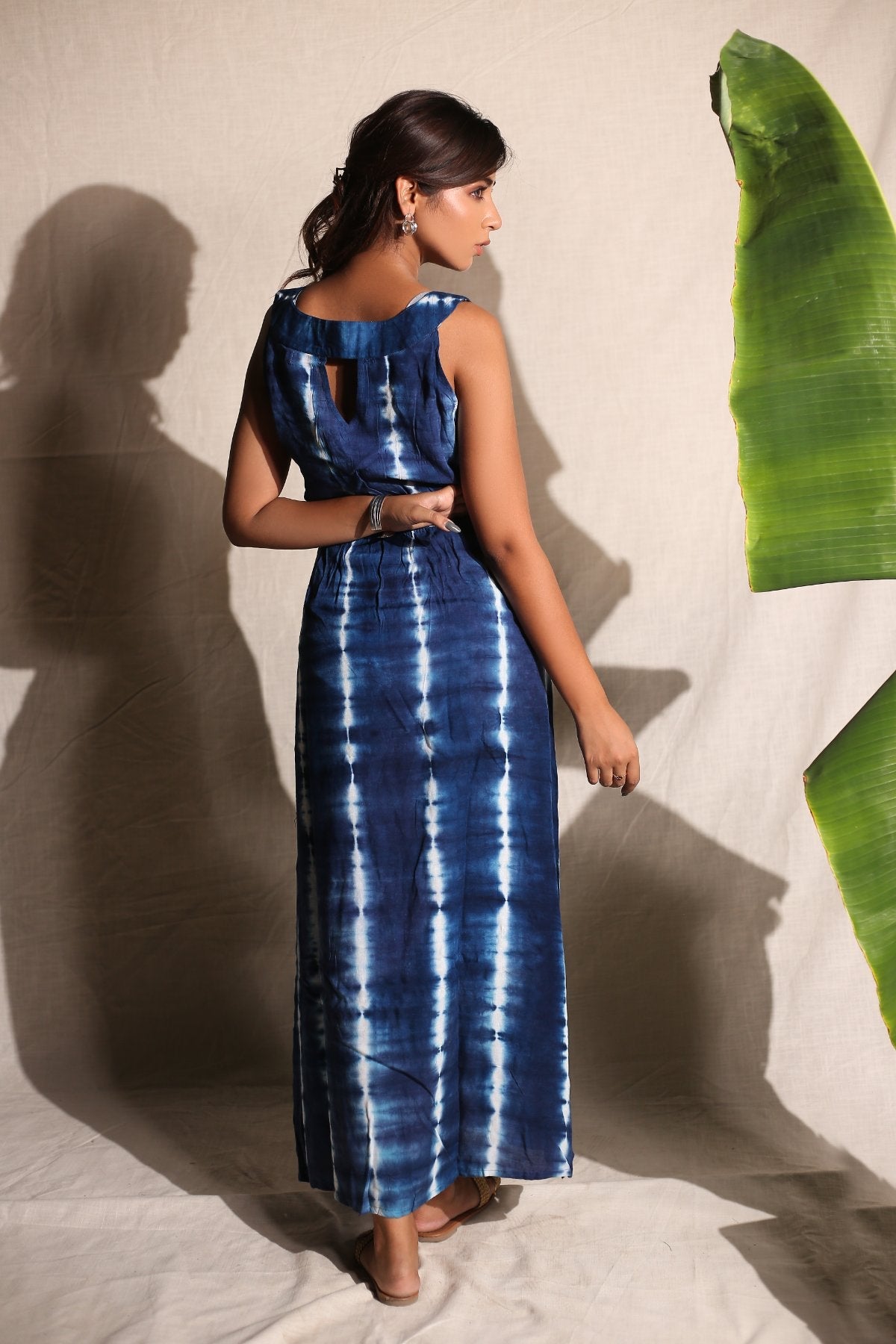 Blue Long Dress at Kamakhyaa by Keva. This item is Blue, Day Dream, Maxi Dresses, Natural, Printed Selfsame, Rayon, Relaxed Fit, Resort Wear, Sleeveless Dresses, Tie & Dye, Womenswear
