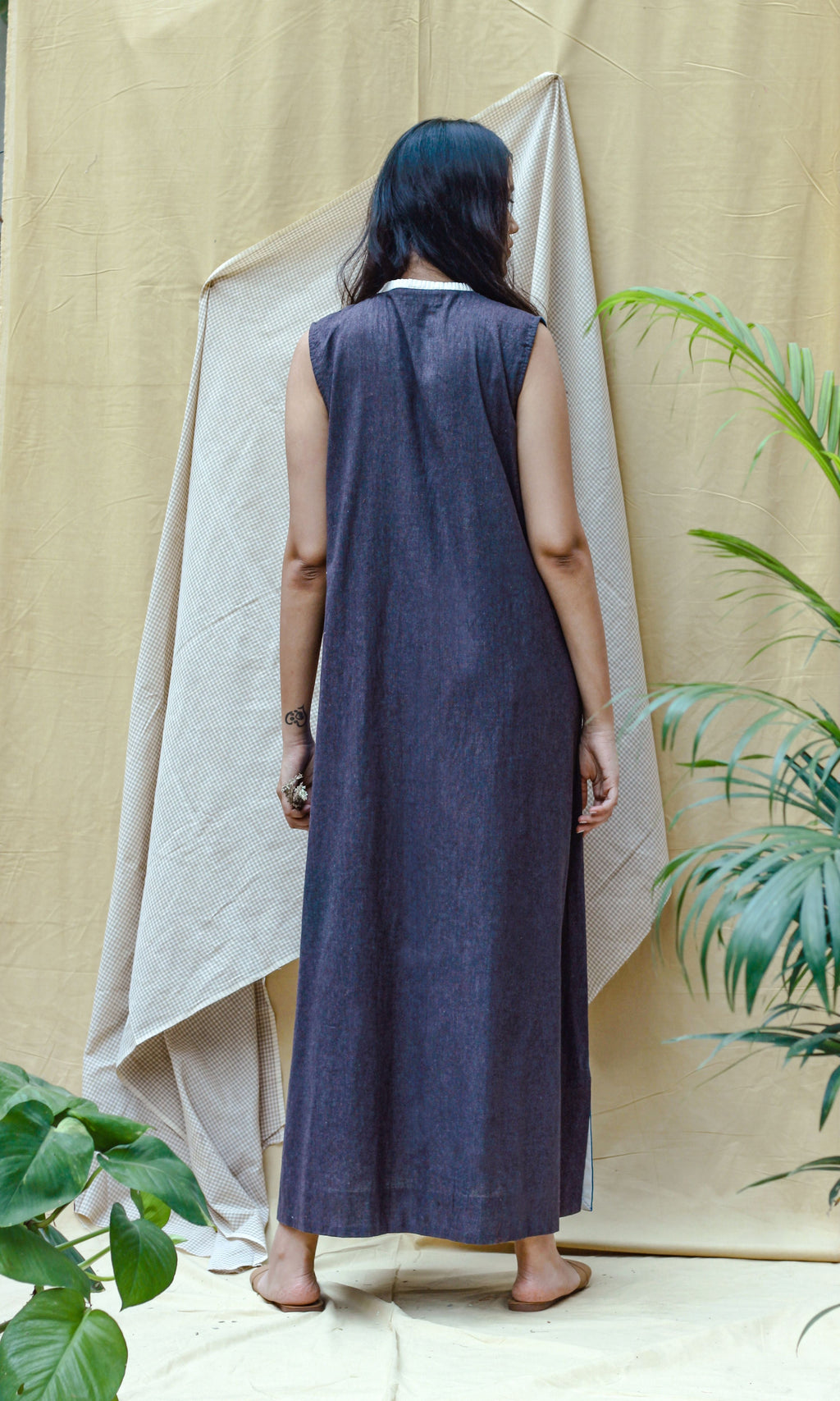 Blue Maxi Dress at Kamakhyaa by Chambray & Co.. This item is Blue, Casual Wear, Hand Spun Cotton, Maxi Dresses, Natural, Pink, Regular Fit, Render, Solids, Womenswear