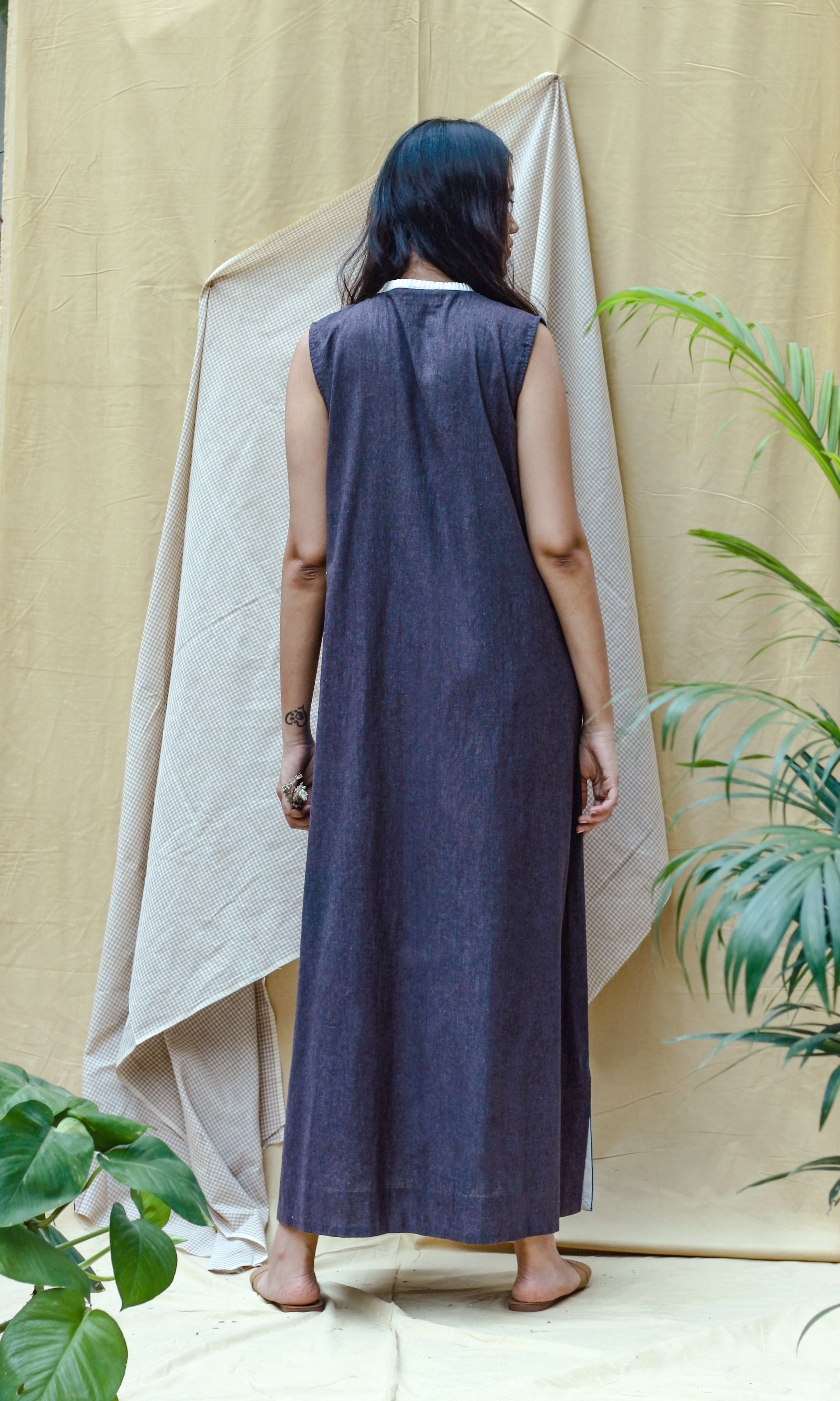 Blue Maxi Dress at Kamakhyaa by Chambray & Co.. This item is Blue, Casual Wear, Hand Spun Cotton, Maxi Dresses, Natural, Pink, Regular Fit, Render, Solids, Womenswear