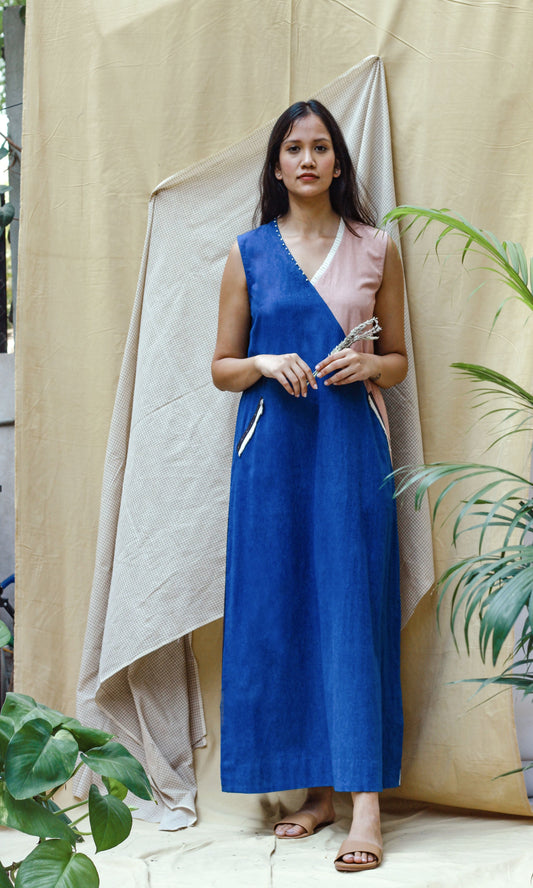 Blue Maxi Dress at Kamakhyaa by Chambray & Co.. This item is Blue, Casual Wear, Hand Spun Cotton, Maxi Dresses, Natural, Pink, Regular Fit, Render, Solids, Womenswear