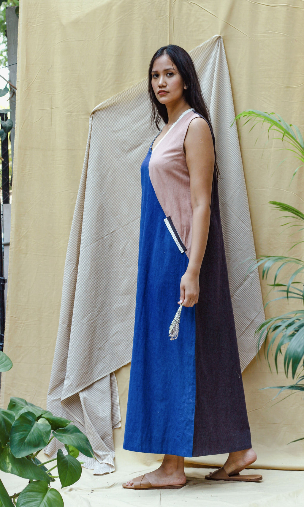 Blue Maxi Dress at Kamakhyaa by Chambray & Co.. This item is Blue, Casual Wear, Hand Spun Cotton, Maxi Dresses, Natural, Pink, Regular Fit, Render, Solids, Womenswear
