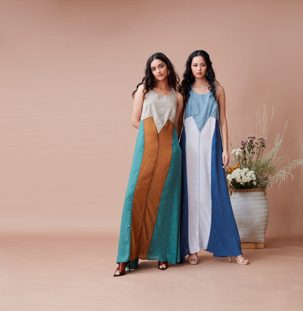 Blue Maxi Dress at Kamakhyaa by Dan Ba. This item is Blue, Cotton, July Sale, July Sale 2023, Maxi Dresses, Natural, Relaxed Fit, Resort Wear, Sleeveless Dresses, Solids, Womenswear