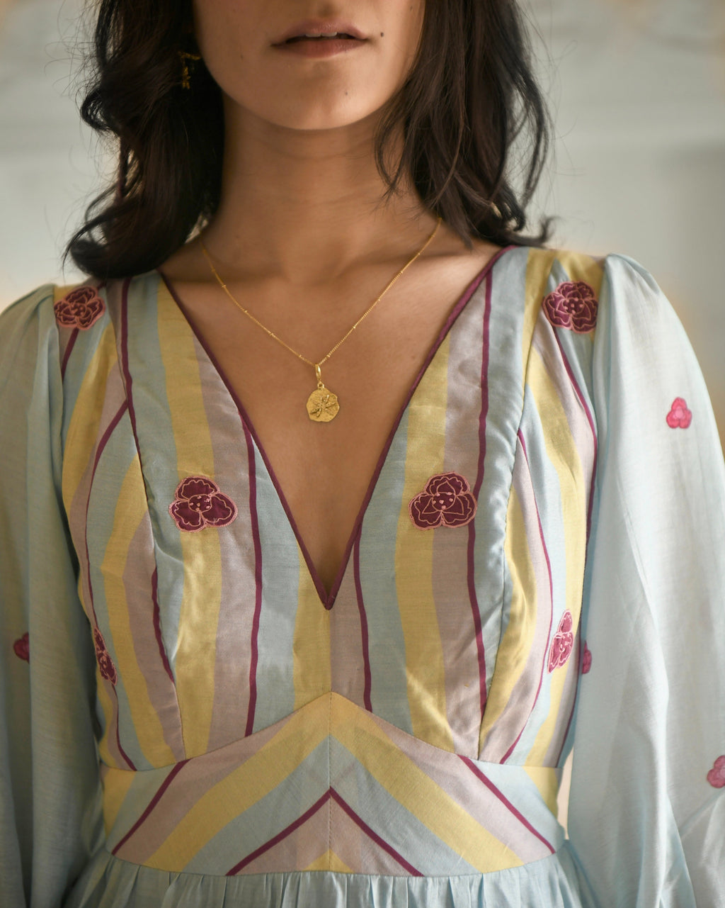 Blue Maxi Dress at Kamakhyaa by Taro. This item is Azo Free Dyes, Blue, Casual Wear, Chanderi Silk, Fitted At Waist, Garden Of Dreams, July Sale, July Sale 2023, Maxi Dresses, Prints, Tiered Dresses, Womenswear