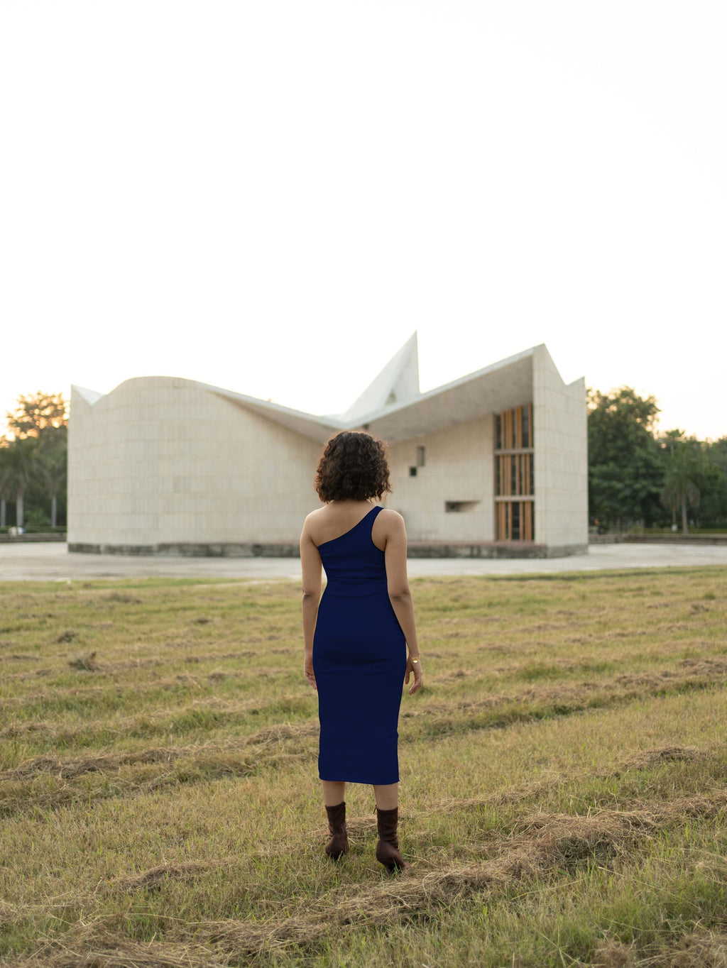 Blue Midi Dress at Kamakhyaa by Meko Studio. This item is Blue, Cotton, Evening Wear, July Sale, July Sale 2023, Midi Dresses, One Shoulder Dresses, Slim Fit, Solid Selfmade, Solids, Tranquil AW-22/23, Womenswear