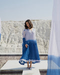 Blue Midi Dress at Kamakhyaa by The Loom Art. This item is Aurora SS24, Best Selling, Blue, Casual Wear, Chanderi Silk, FB ADS JUNE, July Sale, July Sale 2023, Loose Fit, Midi Dresses, Ombre & Dyes, Organic, Tiered Dresses, Womenswear