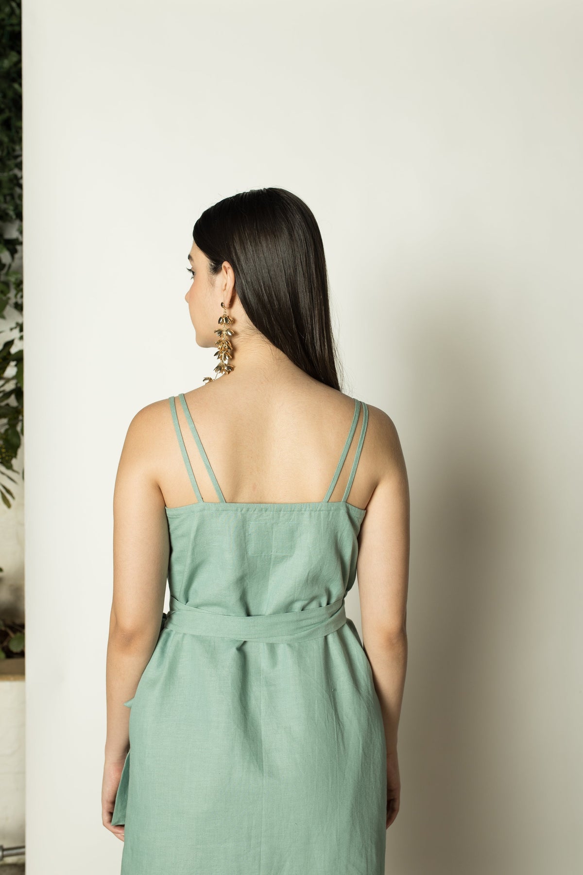 Blue Midi Dress with Slit at Kamakhyaa by Anushé Pirani. This item is Belts, Dresses, Green, Hemp, Midi Dresses, Regular Fit, solid, Womenswear
