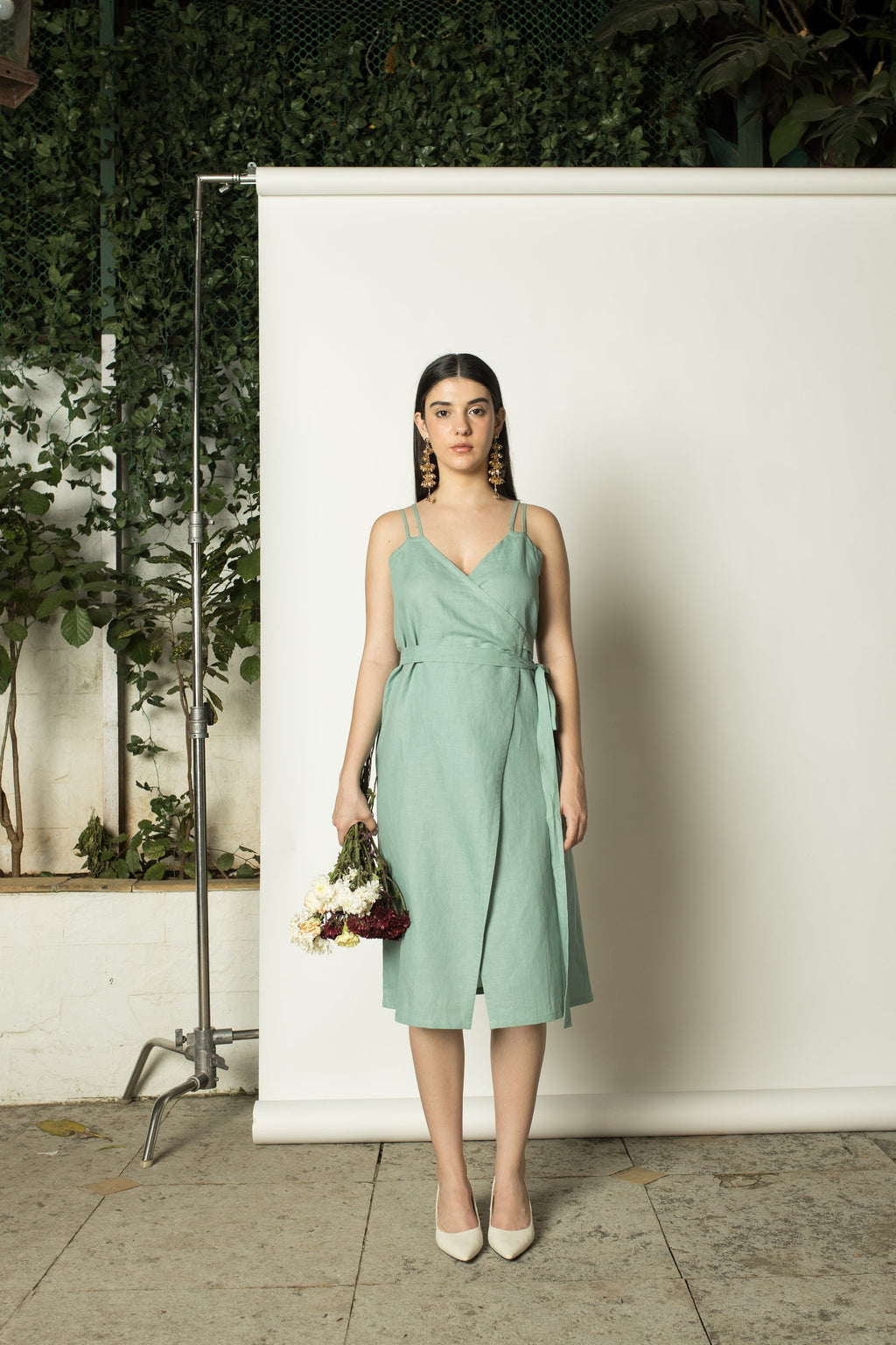 Blue Midi Dress with Slit at Kamakhyaa by Anushé Pirani. This item is Belts, Dresses, Green, Hemp, Midi Dresses, Regular Fit, solid, Womenswear