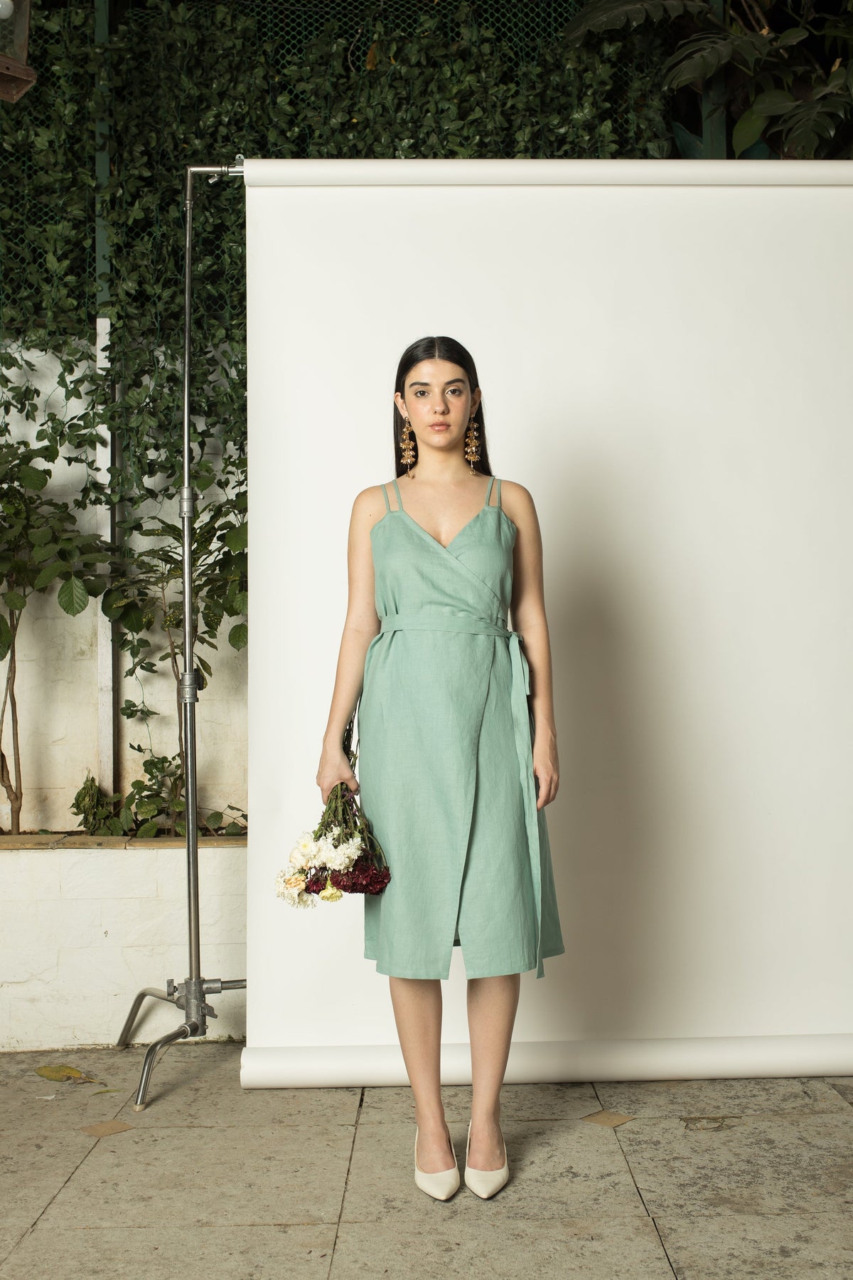 Blue Midi Dress with Slit at Kamakhyaa by Anushé Pirani. This item is Belts, Dresses, Green, Hemp, Midi Dresses, Regular Fit, solid, Womenswear