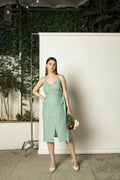 Blue Midi Dress with Slit at Kamakhyaa by Anushé Pirani. This item is Belts, Dresses, Green, Hemp, Midi Dresses, Regular Fit, solid, Womenswear