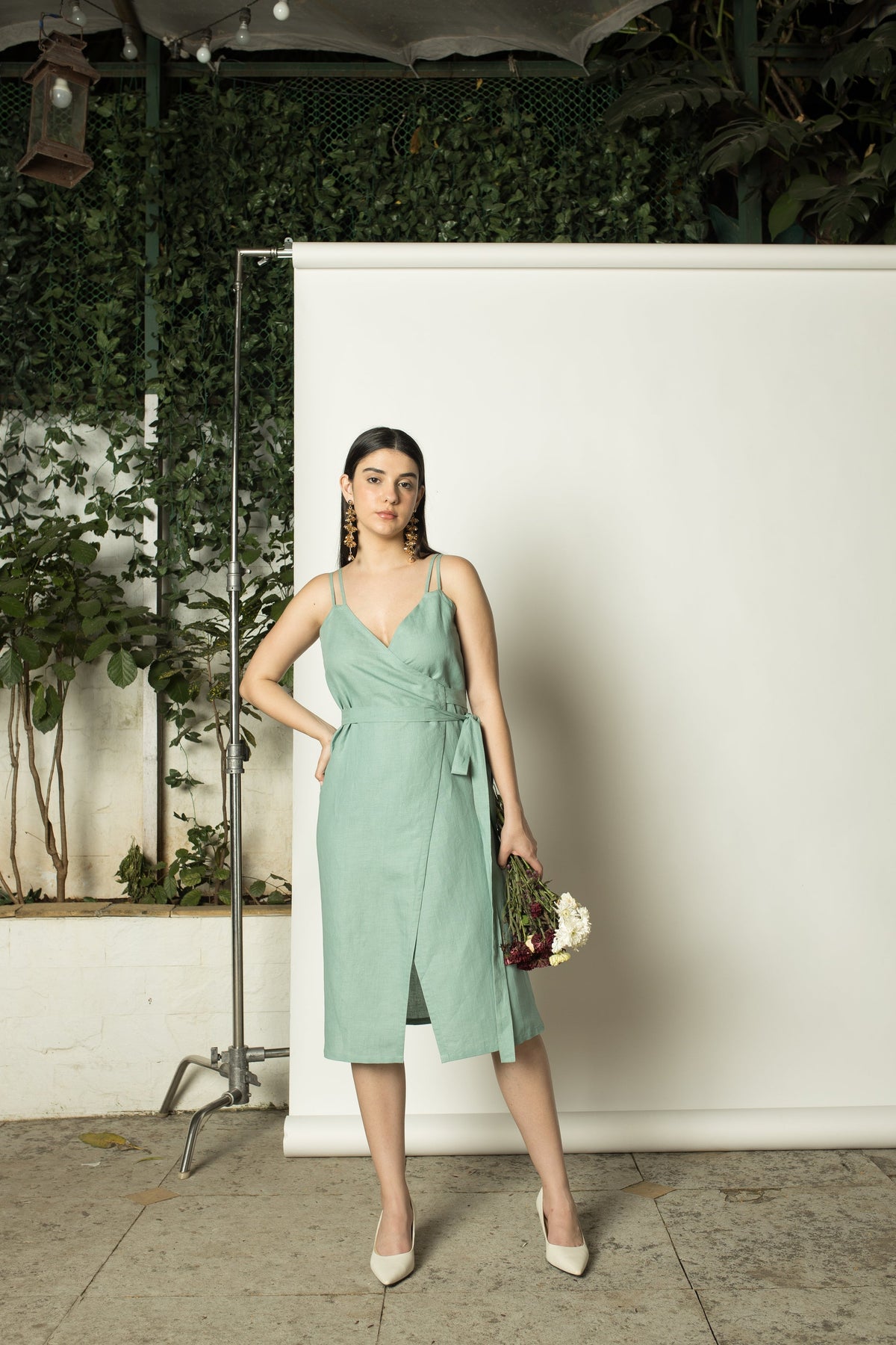 Blue Midi Dress with Slit at Kamakhyaa by Anushé Pirani. This item is Belts, Dresses, Green, Hemp, Midi Dresses, Regular Fit, solid, Womenswear