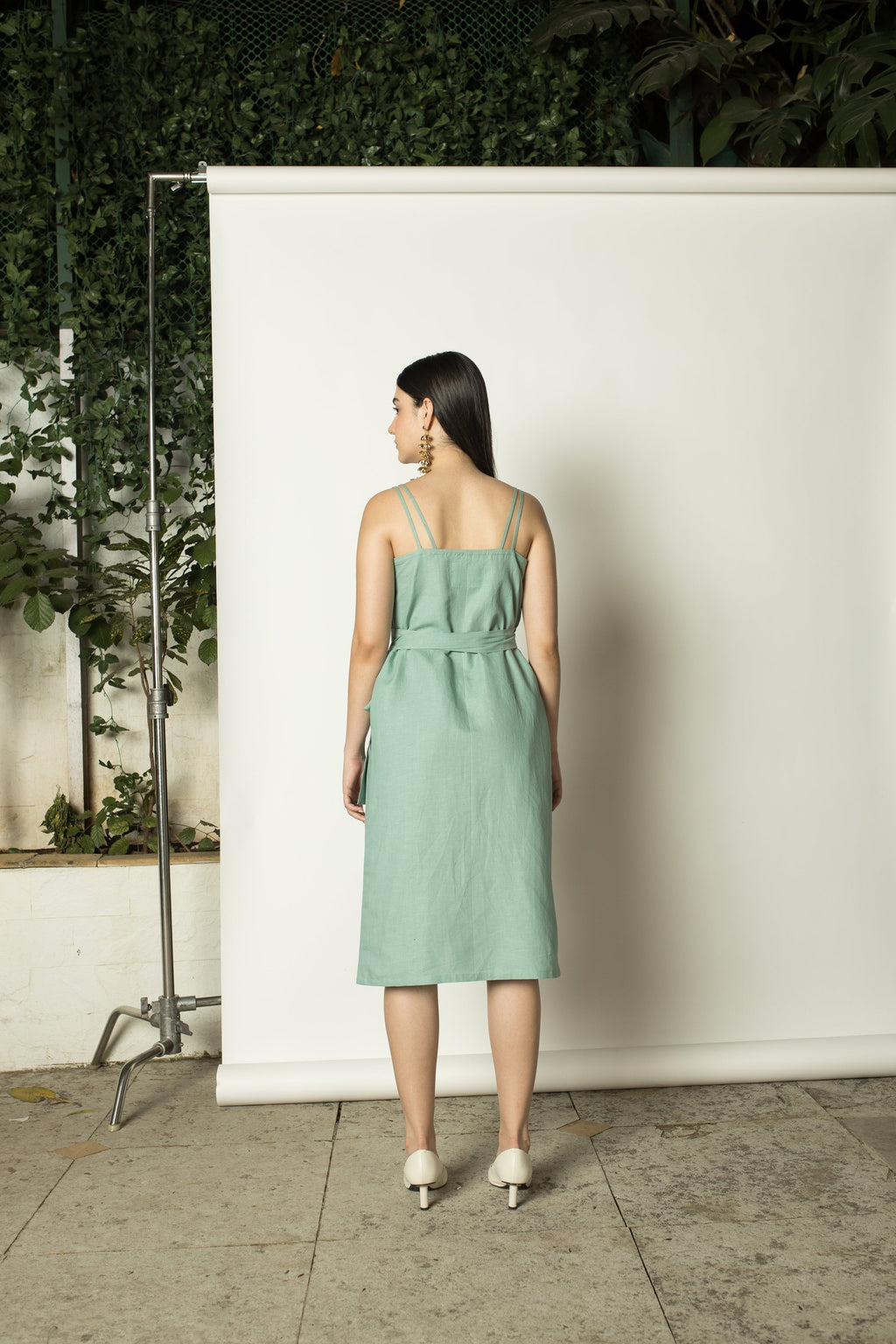 Blue Midi Dress with Slit at Kamakhyaa by Anushé Pirani. This item is Belts, Dresses, Green, Hemp, Midi Dresses, Regular Fit, solid, Womenswear