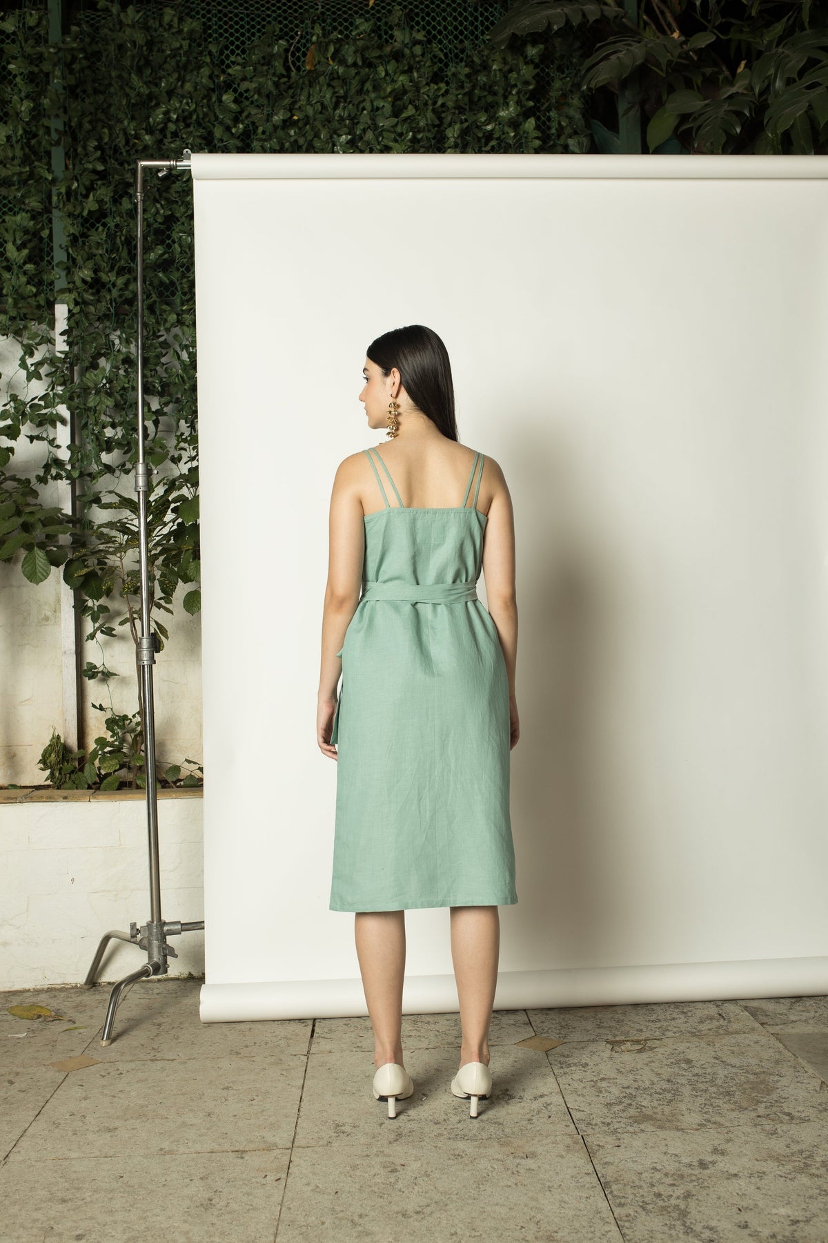 Blue Midi Dress with Slit at Kamakhyaa by Anushé Pirani. This item is Belts, Dresses, Green, Hemp, Midi Dresses, Regular Fit, solid, Womenswear