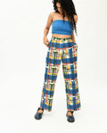 Blue Multicolor Stripes Pant at Kamakhyaa by Rias Jaipur. This item is 100% Organic Cotton, Best Selling, Casual Wear, Handblock Printed, Handspun, Handwoven, Pants, Prints, Relaxed Fit, Stellar Print, Stripes, Void, Womenswear