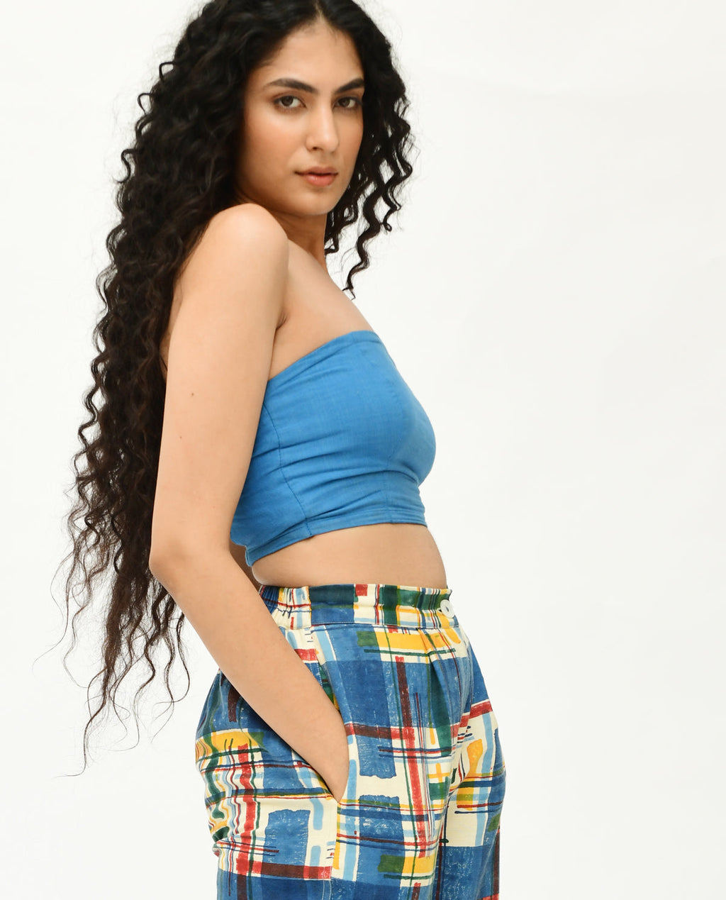 Blue Organic Cotton Bralette Top at Kamakhyaa by Rias Jaipur. This item is 100% Organic Cotton, Blue, Bralette Tops, Casual Wear, Handspun, Handwoven, Relaxed Fit, Solids, Void, Womenswear