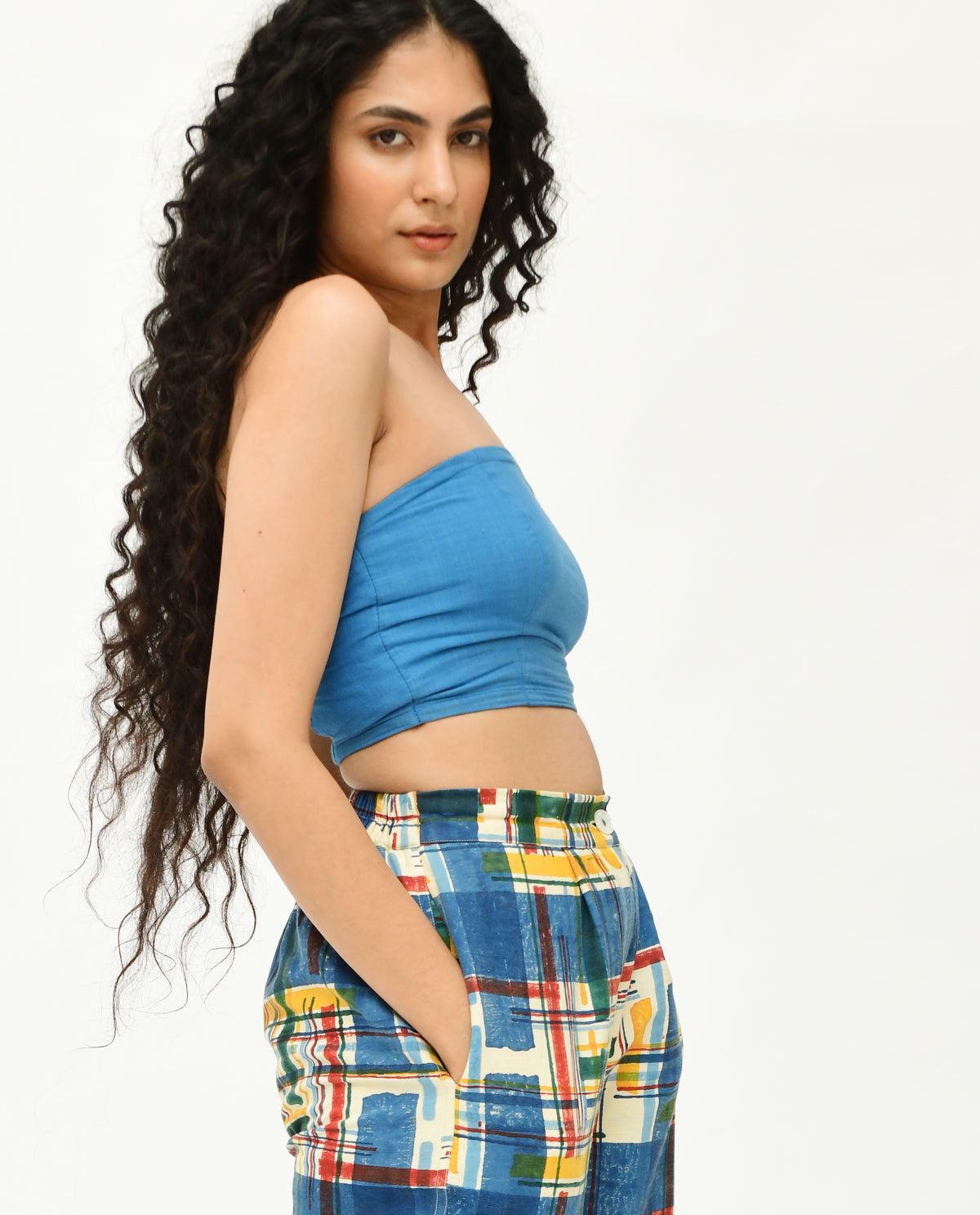 Blue Organic Cotton Bralette Top at Kamakhyaa by Rias Jaipur. This item is 100% Organic Cotton, Blue, Bralette Tops, Casual Wear, Handspun, Handwoven, Relaxed Fit, Solids, Void, Womenswear