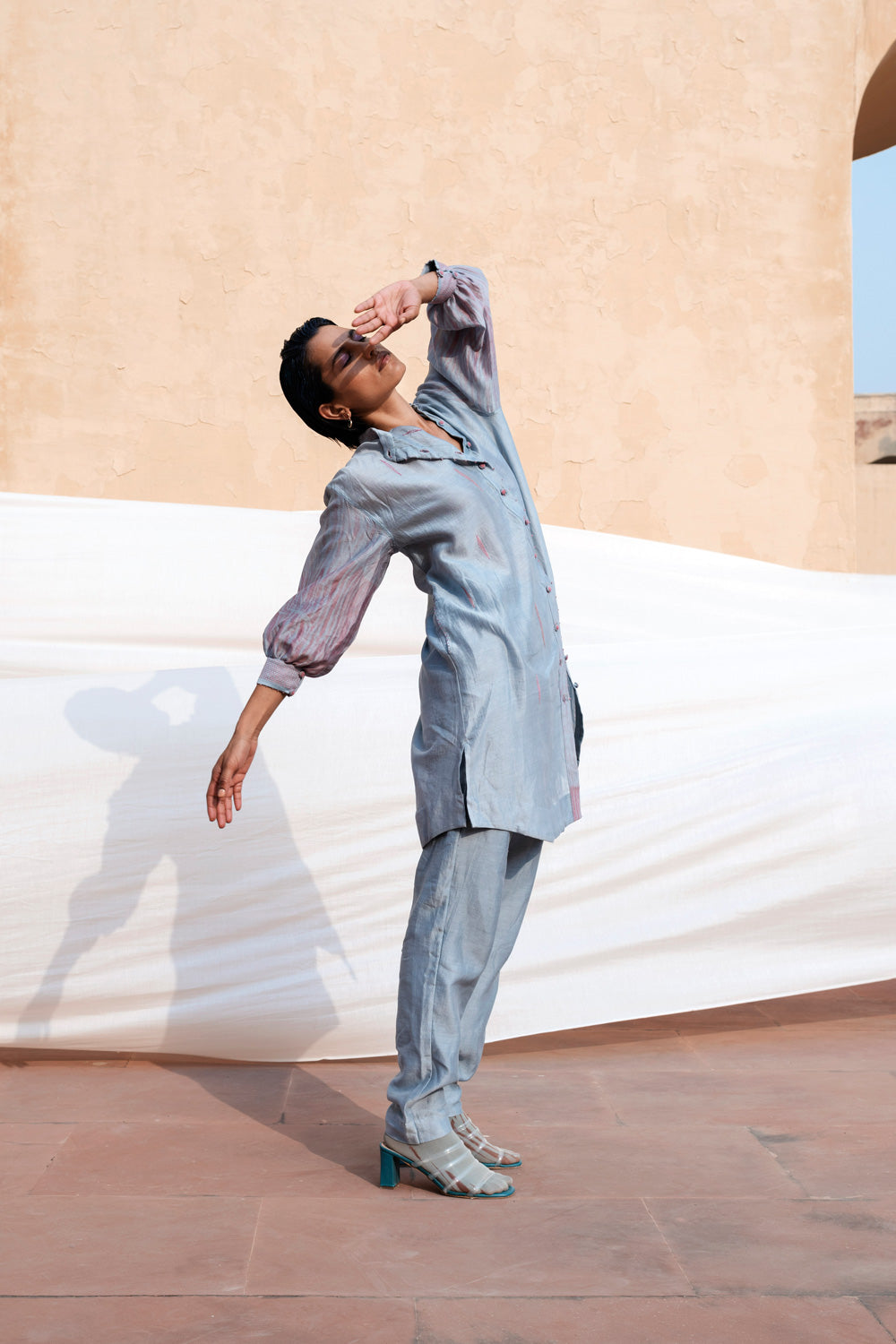 Blue Pants at Kamakhyaa by The Loom Art. This item is Between the Lines, Blue, Chanderi Silk, July Sale, July Sale 2023, Natural, Pants, Party Wear, Regular Fit, Solids, Womenswear