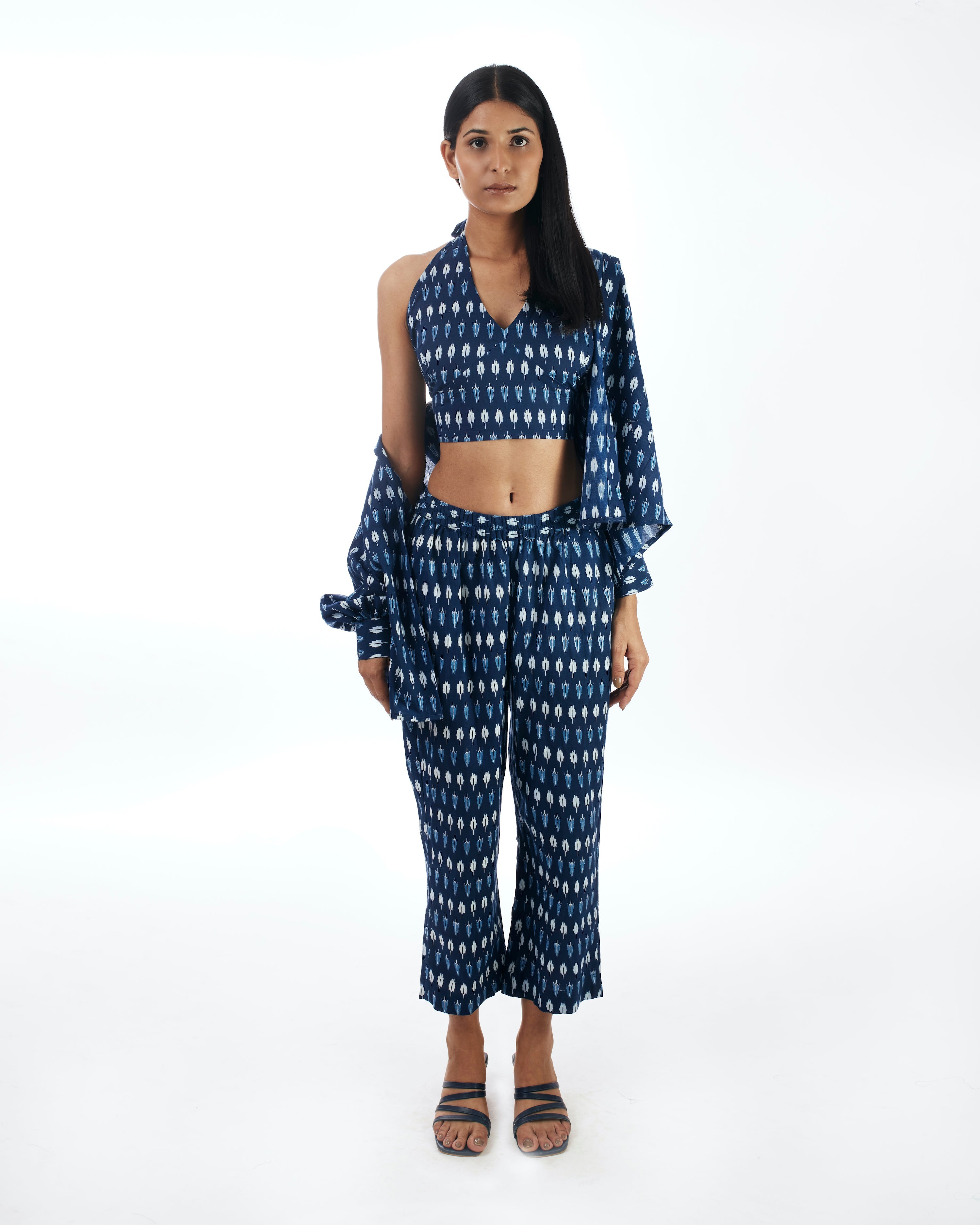Blue Printed 3 Piece Co-ord Set at Kamakhyaa by Kamakhyaa. This item is 100% pure cotton, Blue, Casual Wear, Co-ord Sets, KKYSS, Natural, Prints, Regular Fit, Summer Sutra, Vacation, Vacation Co-ords, Womenswear