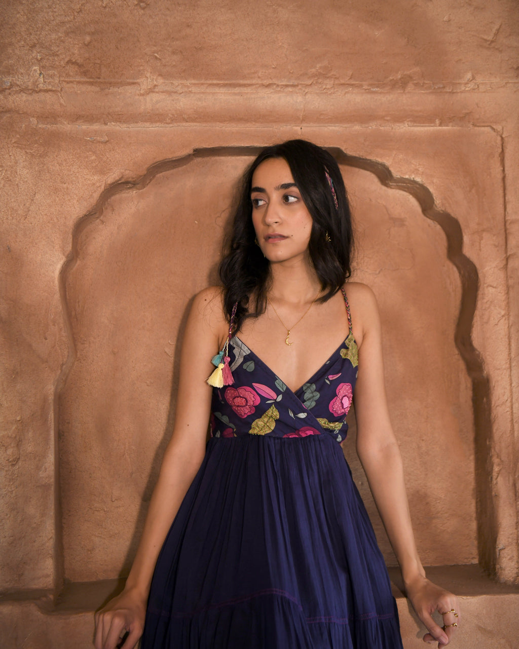 Blue Printed Maxi Dress at Kamakhyaa by Taro. This item is Azo Free Dyes, Best Selling, Blue, Chanderi Silk, FB ADS JUNE, Fitted At Bust, For Daughter, Garden Of Dreams, July Sale, July Sale 2023, Maxi Dresses, Mulmul, Prints, Resort Wear, Sleeveless Dresses, Strap Dresses, Womenswear