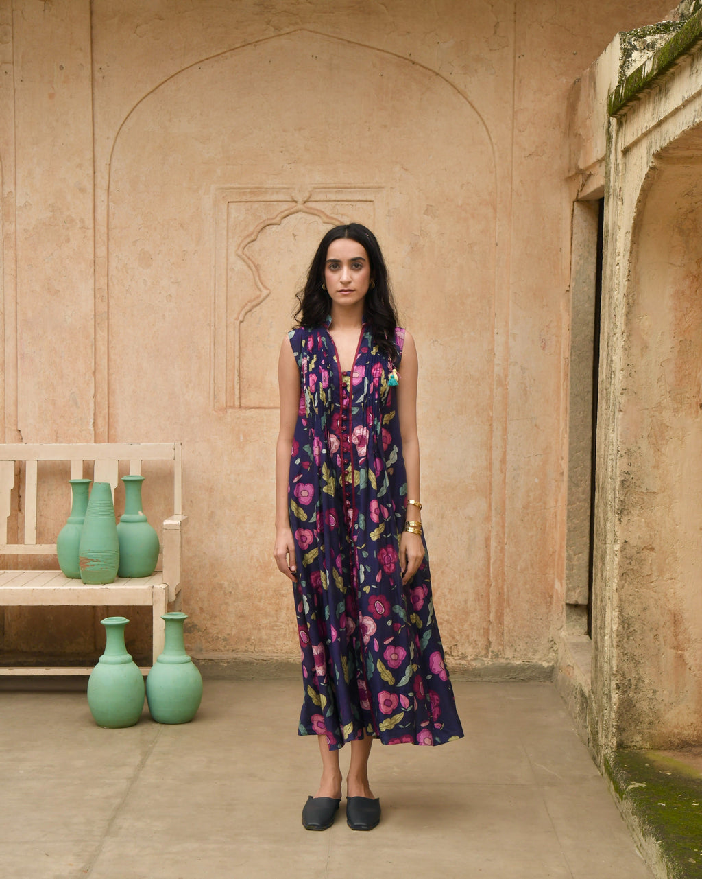 Blue Printed Shirt Dress at Kamakhyaa by Taro. This item is Azo Free Dyes, Blue, Casual Wear, Chanderi Silk, Garden Of Dreams, July Sale, July Sale 2023, Prints, Relaxed Fit, Shirt Dresses, Womenswear