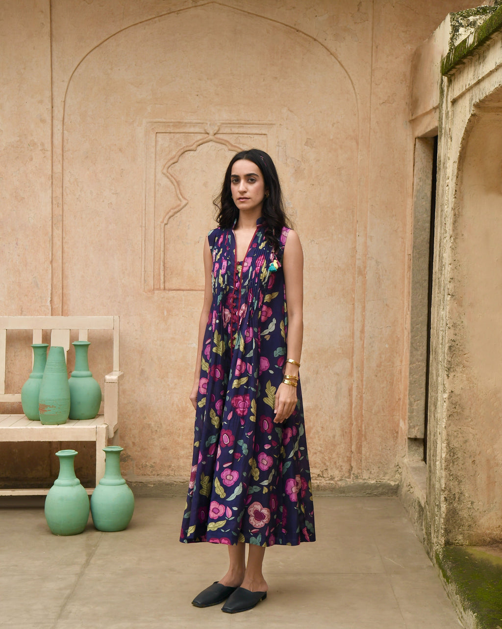 Blue Printed Shirt Dress at Kamakhyaa by Taro. This item is Azo Free Dyes, Blue, Casual Wear, Chanderi Silk, Garden Of Dreams, July Sale, July Sale 2023, Prints, Relaxed Fit, Shirt Dresses, Womenswear