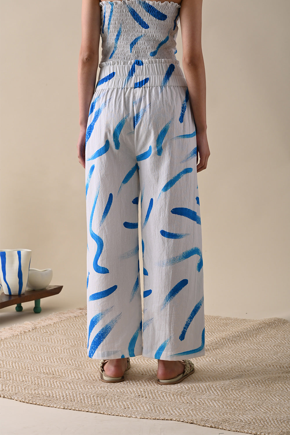 Blue Printed Trouser at Kamakhyaa by Kanelle. This item is 100% Cotton, Casual Wear, July Sale, Life in Colours, Natural with azo dyes, Prints, Regular Fit, Trousers, White, Womenswear