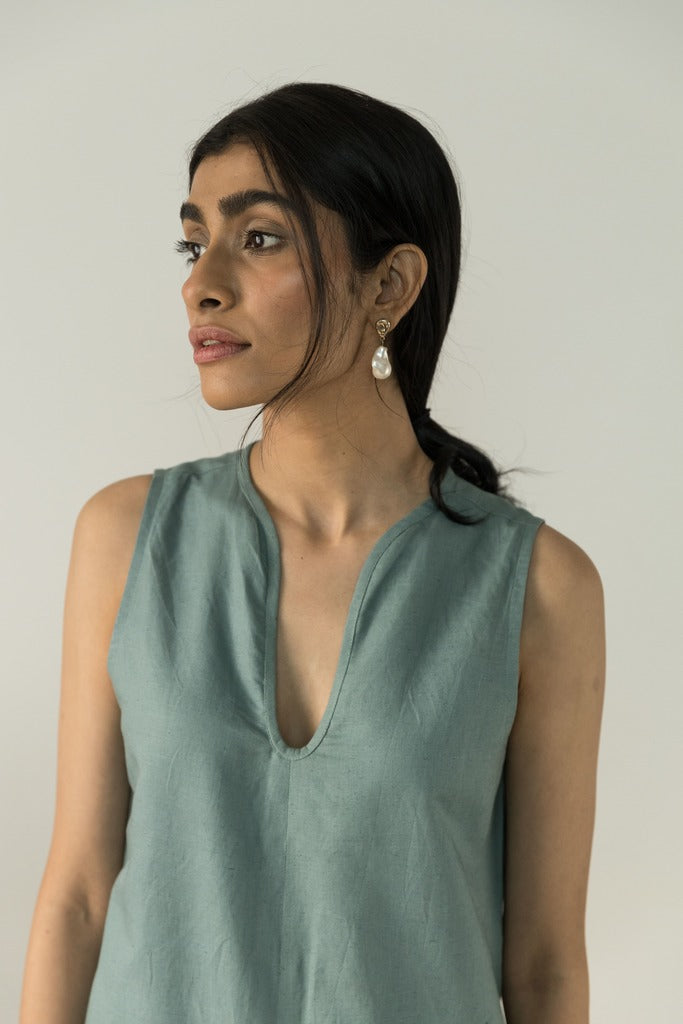 Blue Relaxed Fit Jumpsuit at Kamakhyaa by Anushé Pirani. This item is Blue, Casual Wear, Cotton, Cotton Hemp, Handwoven, Hemp, Jumpsuits, Relaxed Fit, Shibumi Collection, Solids, Womenswear