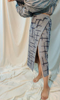 Blue Reversible Wrap Skirt at Kamakhyaa by Chambray & Co.. This item is Blue, Brown, Casual Wear, Checks, Cotton, Midi Skirts, Natural, Regular Fit, Reversible, Skirts, Tencel, White, Womenswear