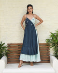 Blue SIlk Embroidered Dress at Kamakhyaa by Taro. This item is Best Selling, Blue, Dusk To Dawn, Embroidered, Evening Wear, FB ADS JUNE, For Daughter, July Sale, July Sale 2023, Maxi Dresses, Modal silk, Natural, Regular Fit, Silk, Sleeveless Dresses, Womenswear