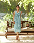 Blue Satin Silk Sleeveless Ruffled Dress at Kamakhyaa by Mayura Kumar. This item is Blue, Dresses, Festive Wear, Mayura Kumar, Regular Fit, Satin, Silk, Sleeveless Dresses, Solids, Womenswear