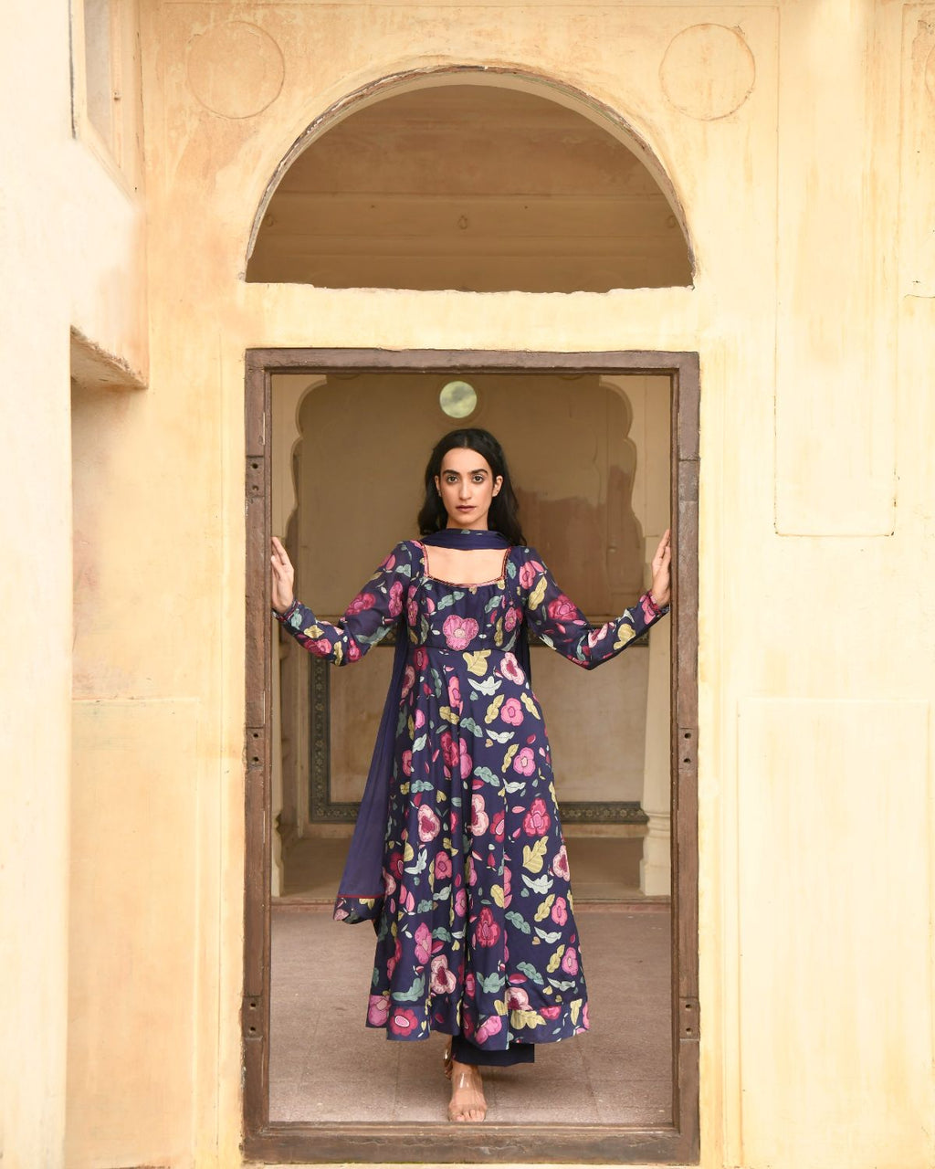 Blue Sequin Work Kurta Set With Dupatta at Kamakhyaa by Taro. This item is Beads work, Best Selling, Blue, Chanderi Silk, Chiffon, Digital Print, Enchanted Garden, Evening Wear, Festive Wear, Fitted At Waist, Indian Wear, July Sale, July Sale 2023, Kurta Pant Sets, Kurta Set With Dupatta, Natural, Natural with azo free dyes, Sequin Work, Wedding Gifts, Womenswear