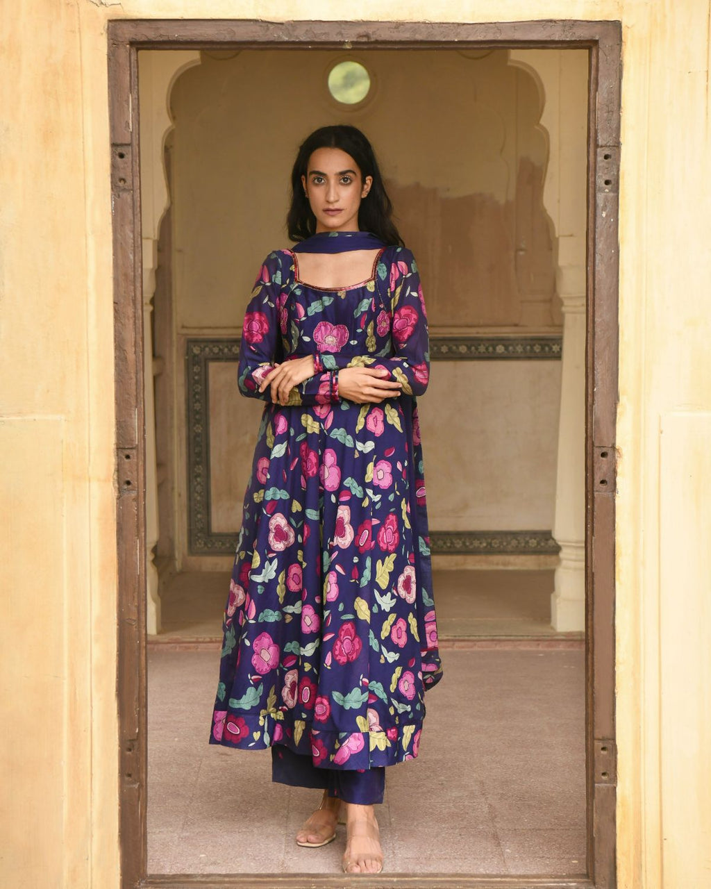 Blue Sequin Work Kurta Set With Dupatta at Kamakhyaa by Taro. This item is Beads work, Best Selling, Blue, Chanderi Silk, Chiffon, Digital Print, Enchanted Garden, Evening Wear, Festive Wear, Fitted At Waist, Indian Wear, July Sale, July Sale 2023, Kurta Pant Sets, Kurta Set With Dupatta, Natural, Natural with azo free dyes, Sequin Work, Wedding Gifts, Womenswear