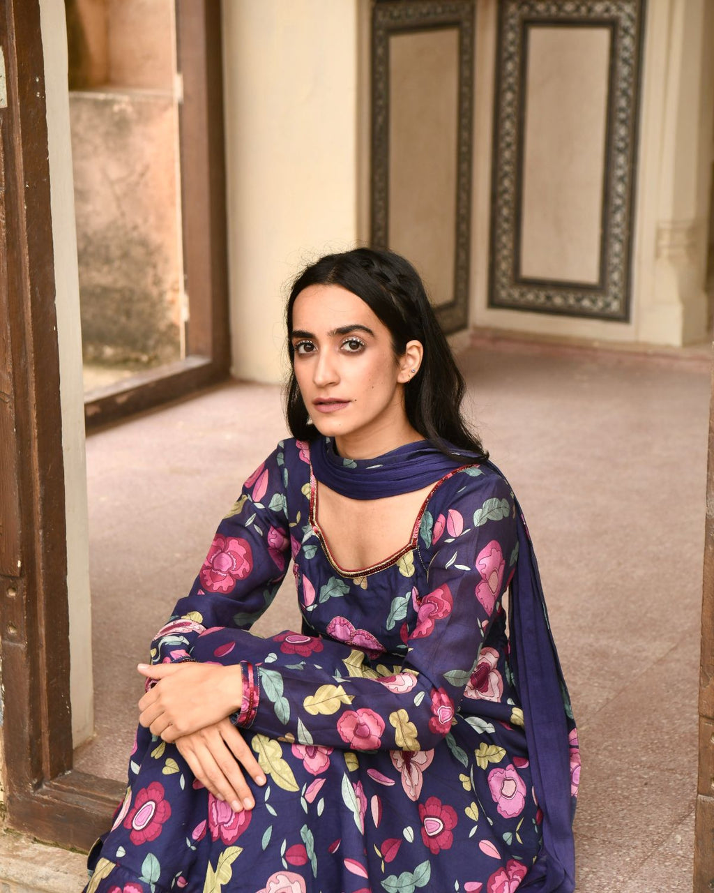 Blue Sequin Work Kurta Set With Dupatta at Kamakhyaa by Taro. This item is Beads work, Best Selling, Blue, Chanderi Silk, Chiffon, Digital Print, Enchanted Garden, Evening Wear, Festive Wear, Fitted At Waist, Indian Wear, July Sale, July Sale 2023, Kurta Pant Sets, Kurta Set With Dupatta, Natural, Natural with azo free dyes, Sequin Work, Wedding Gifts, Womenswear