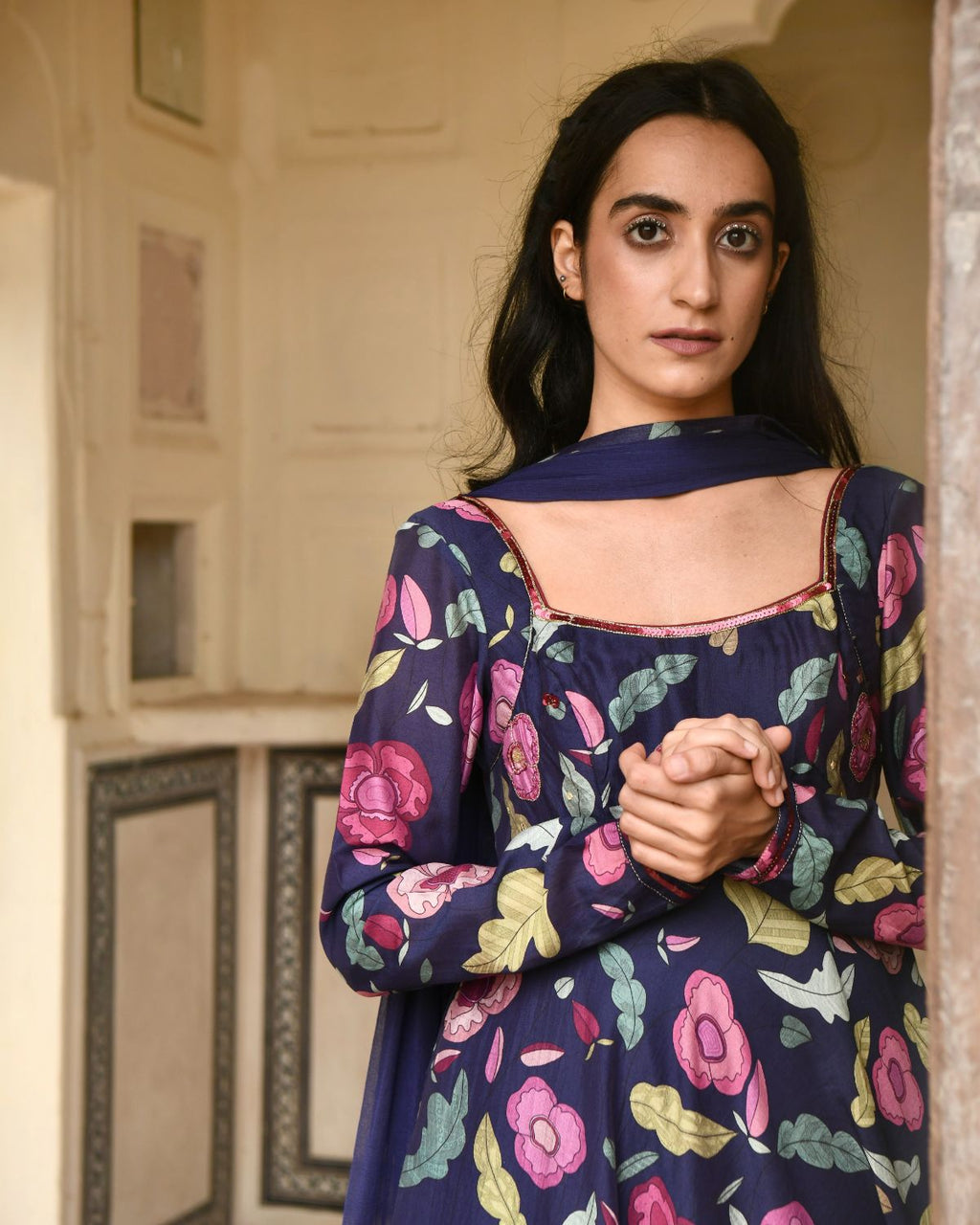 Blue Sequin Work Kurta Set With Dupatta at Kamakhyaa by Taro. This item is Beads work, Best Selling, Blue, Chanderi Silk, Chiffon, Digital Print, Enchanted Garden, Evening Wear, Festive Wear, Fitted At Waist, Indian Wear, July Sale, July Sale 2023, Kurta Pant Sets, Kurta Set With Dupatta, Natural, Natural with azo free dyes, Sequin Work, Wedding Gifts, Womenswear