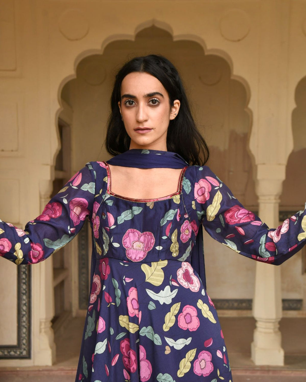 Blue Sequin Work Kurta Set With Dupatta at Kamakhyaa by Taro. This item is Beads work, Best Selling, Blue, Chanderi Silk, Chiffon, Digital Print, Enchanted Garden, Evening Wear, Festive Wear, Fitted At Waist, Indian Wear, July Sale, July Sale 2023, Kurta Pant Sets, Kurta Set With Dupatta, Natural, Natural with azo free dyes, Sequin Work, Wedding Gifts, Womenswear