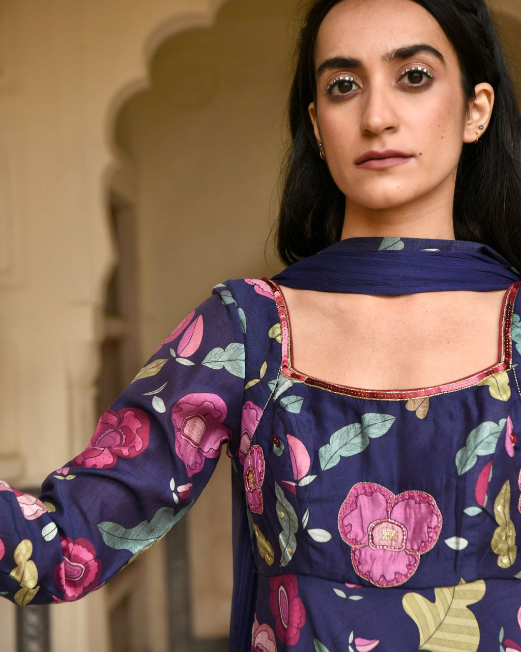 Blue Sequin Work Kurta Set With Dupatta at Kamakhyaa by Taro. This item is Beads work, Best Selling, Blue, Chanderi Silk, Chiffon, Digital Print, Enchanted Garden, Evening Wear, Festive Wear, Fitted At Waist, Indian Wear, July Sale, July Sale 2023, Kurta Pant Sets, Kurta Set With Dupatta, Natural, Natural with azo free dyes, Sequin Work, Wedding Gifts, Womenswear